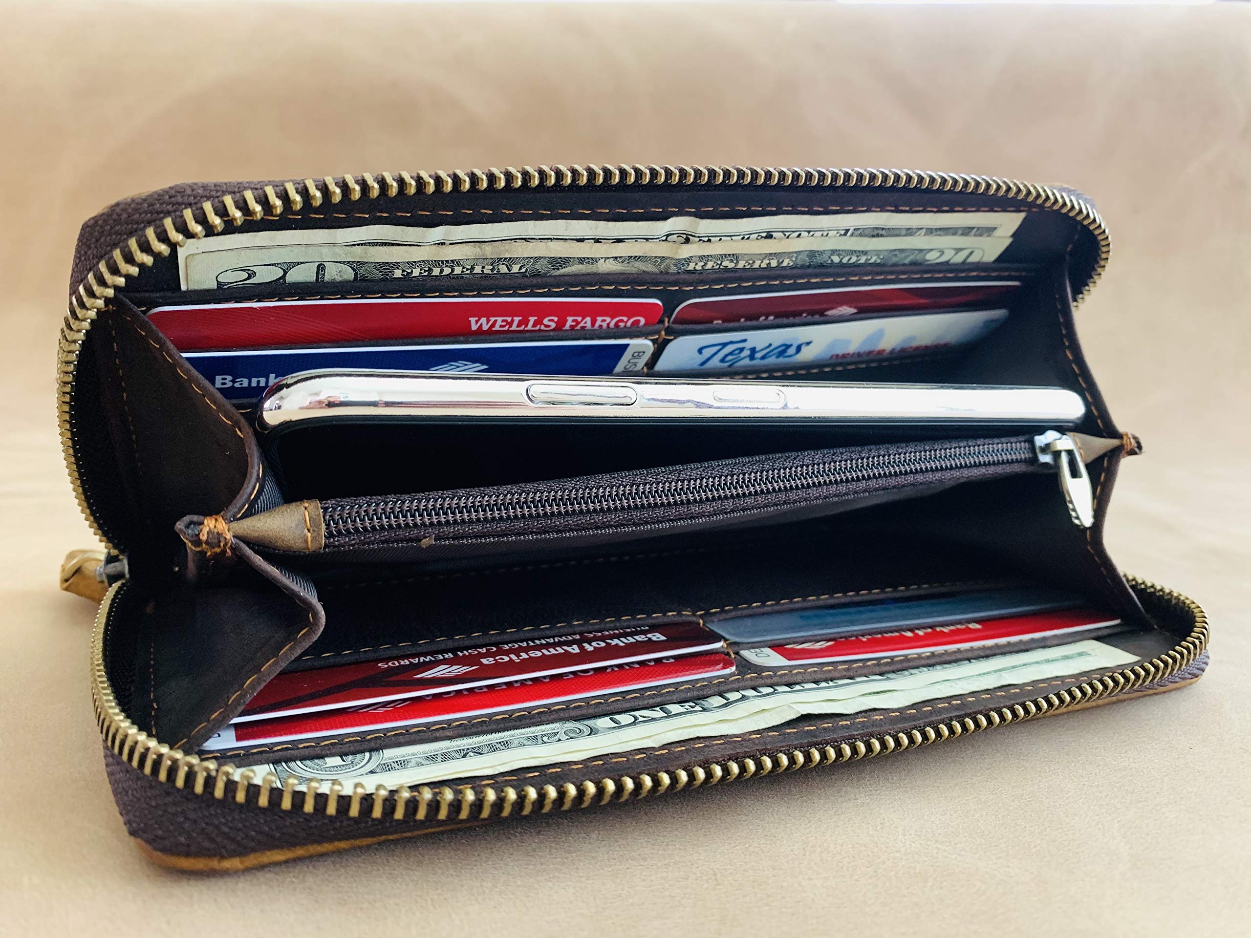 Women's Leather Wallet Organizer with Zipper - Long Floral Wristlet Wallet for Everyday Use, Travel & Gift Giving