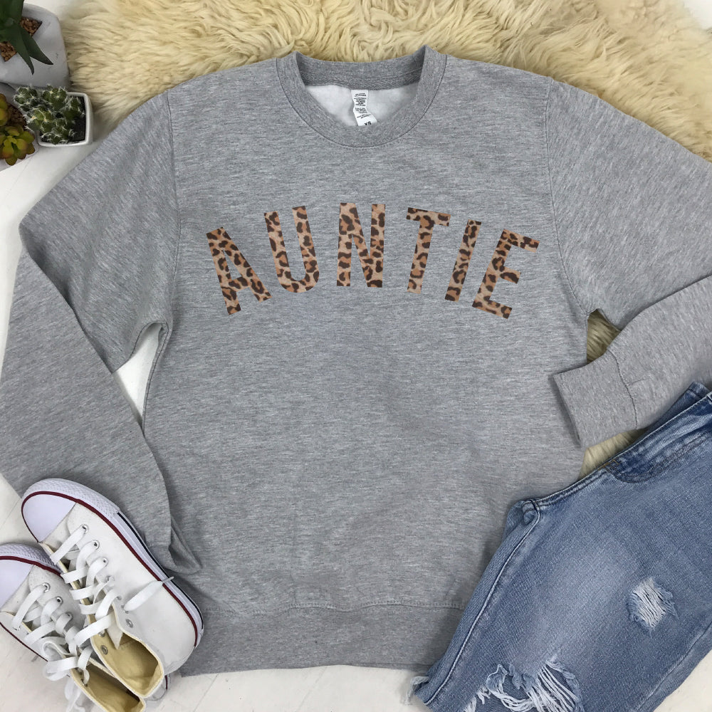 Trendy Auntie Leopard Print Sweatshirt for Women - Cozy Pullover Hoodie - Perfect for Casual Wear, Street Style & Lounge Outfits
