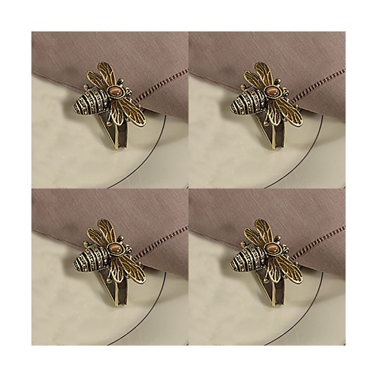 Elegant Jeweled & Enameled Bumble Bee Napkin Rings Set of 4 - Perfect for Spring Weddings, Garden Parties & Easter Table Decor