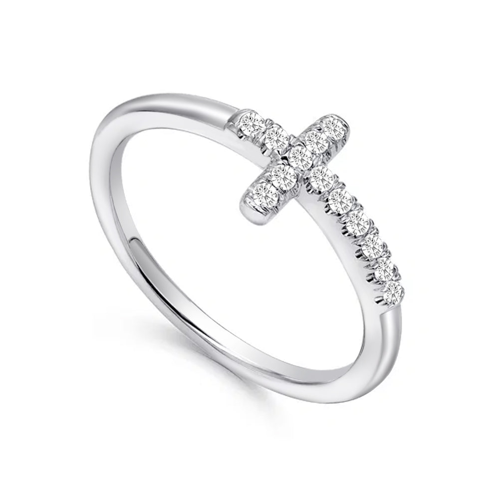 Lab Grown Diamond Accent Ring - Modern Cross Design for Women, 14K Gold/White Gold, Elegant & Dainty Jewelry Gift for Christmas, Anniversary & Special Occasions