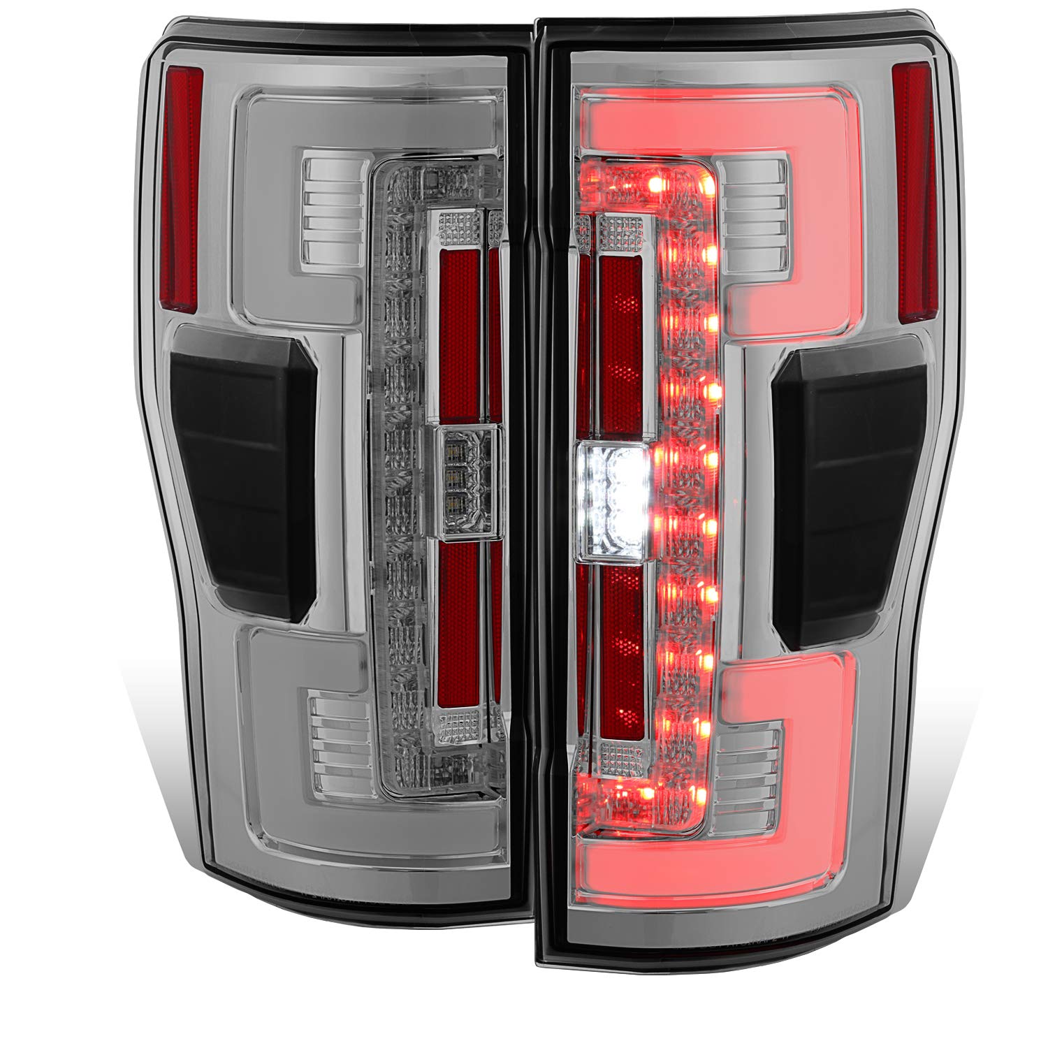 AKKON Full LED Tube Bar Chrome Tail Lights Brake Lamp Pair for 2017-2019 Ford F250 F350 Super Duty - Left & Right Replacement - Enhance Visibility & Style for Night Driving & Off-Road Adventures