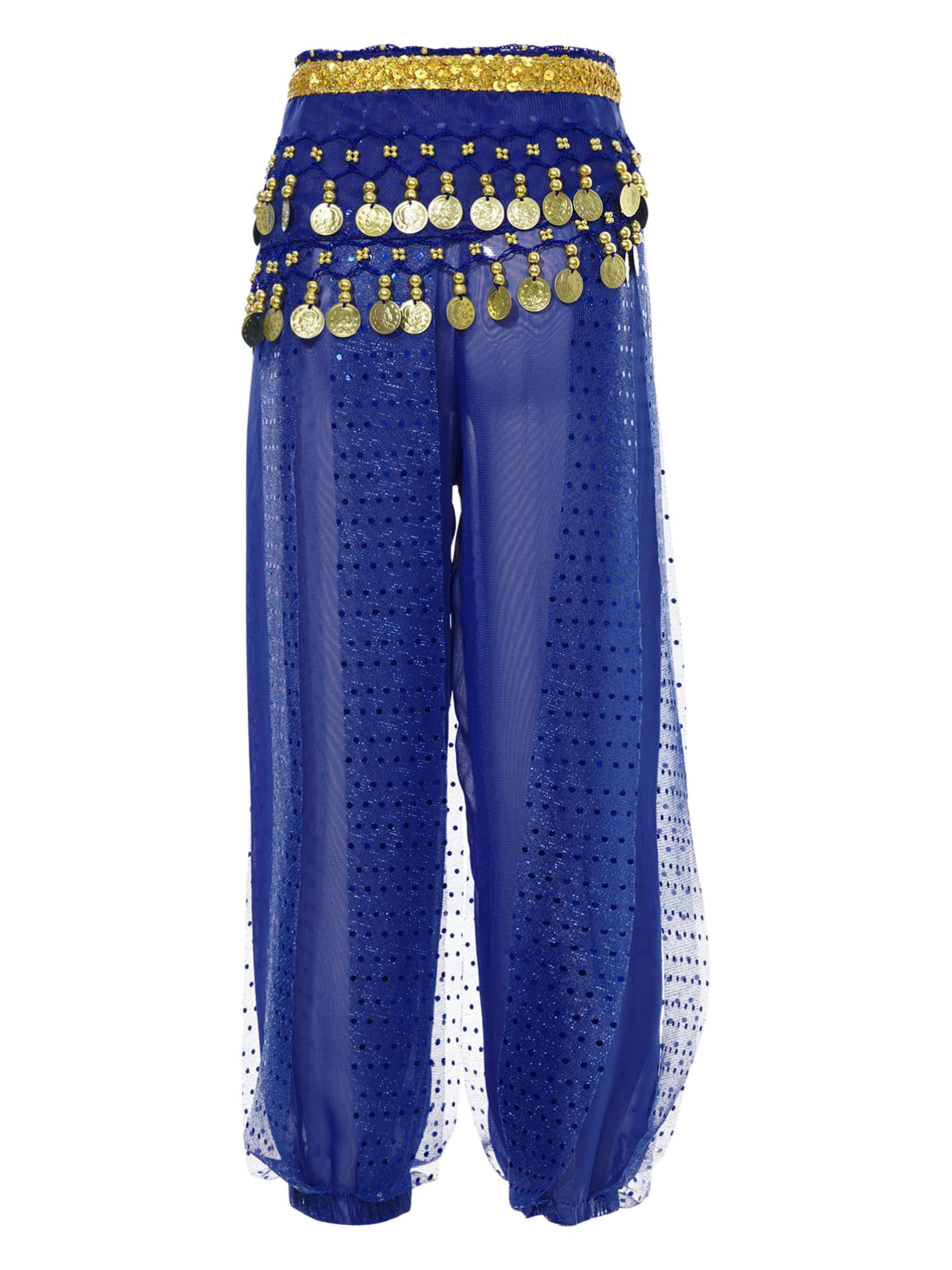 Aislor Girls' Belly Dance Pants with Beads & Coins - Tribal Arabic Harem Trousers for Kids - Indian Dance Costume with Matching Hip Scarf | Perfect for Dance Performances, Cultural Events & Costume Parties