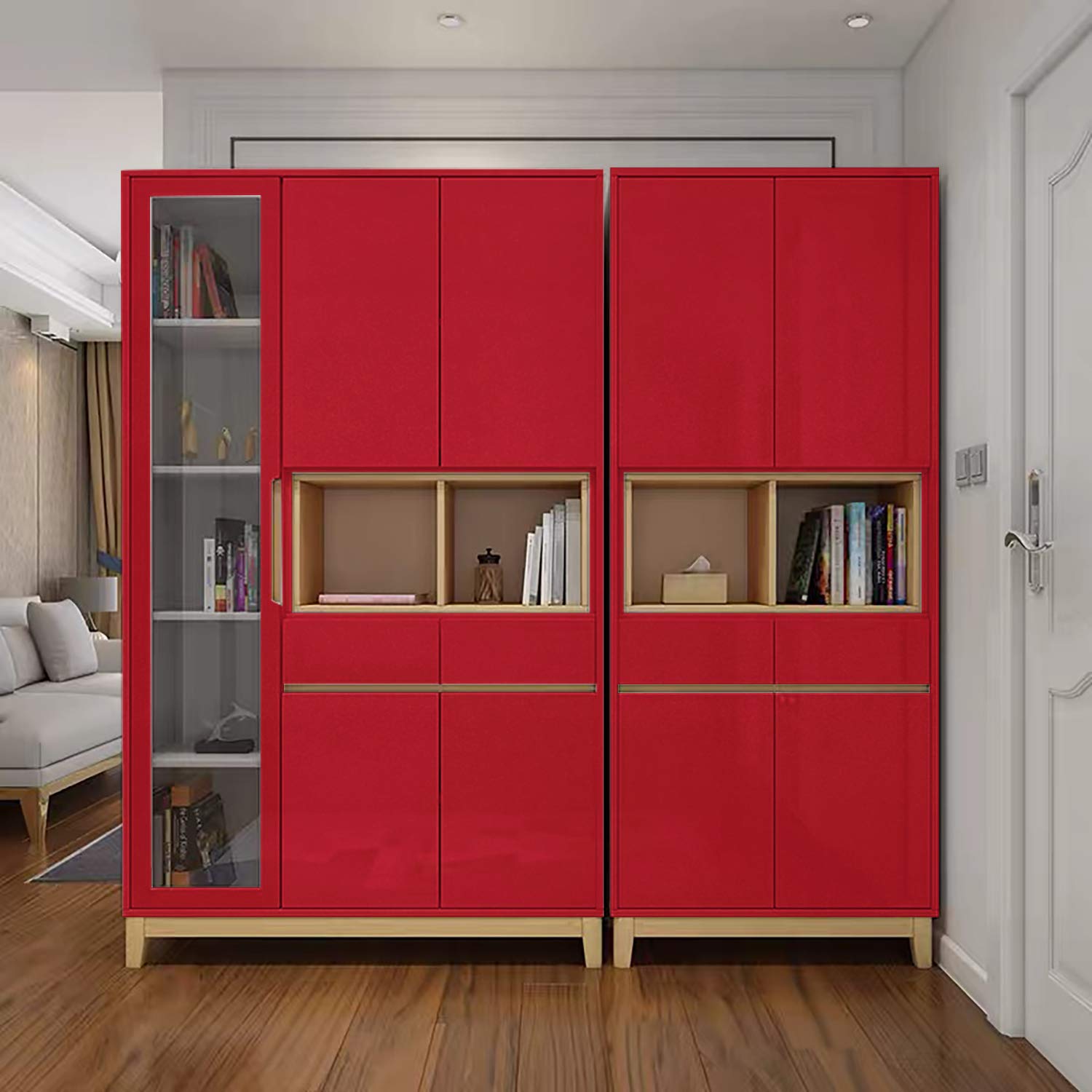15.8” x 197” Glossy Red Contact Paper - Peel and Stick Self-Adhesive Wallpaper for Countertops | Waterproof, Easy to Clean Vinyl Film | Perfect for Kitchen Cabinets, Shelves, Drawers & DIY Home Decor