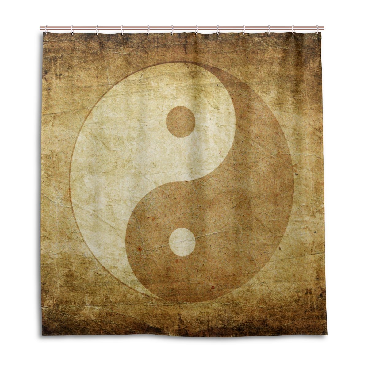 ALAZA Yin Yang Symbol Vintage Bathroom Shower Curtain - 72 x 72 Inch Waterproof Polyester Decor with Hooks - Perfect for Spa, Zen Meditation Rooms & Boho Chic Bathroom Decor