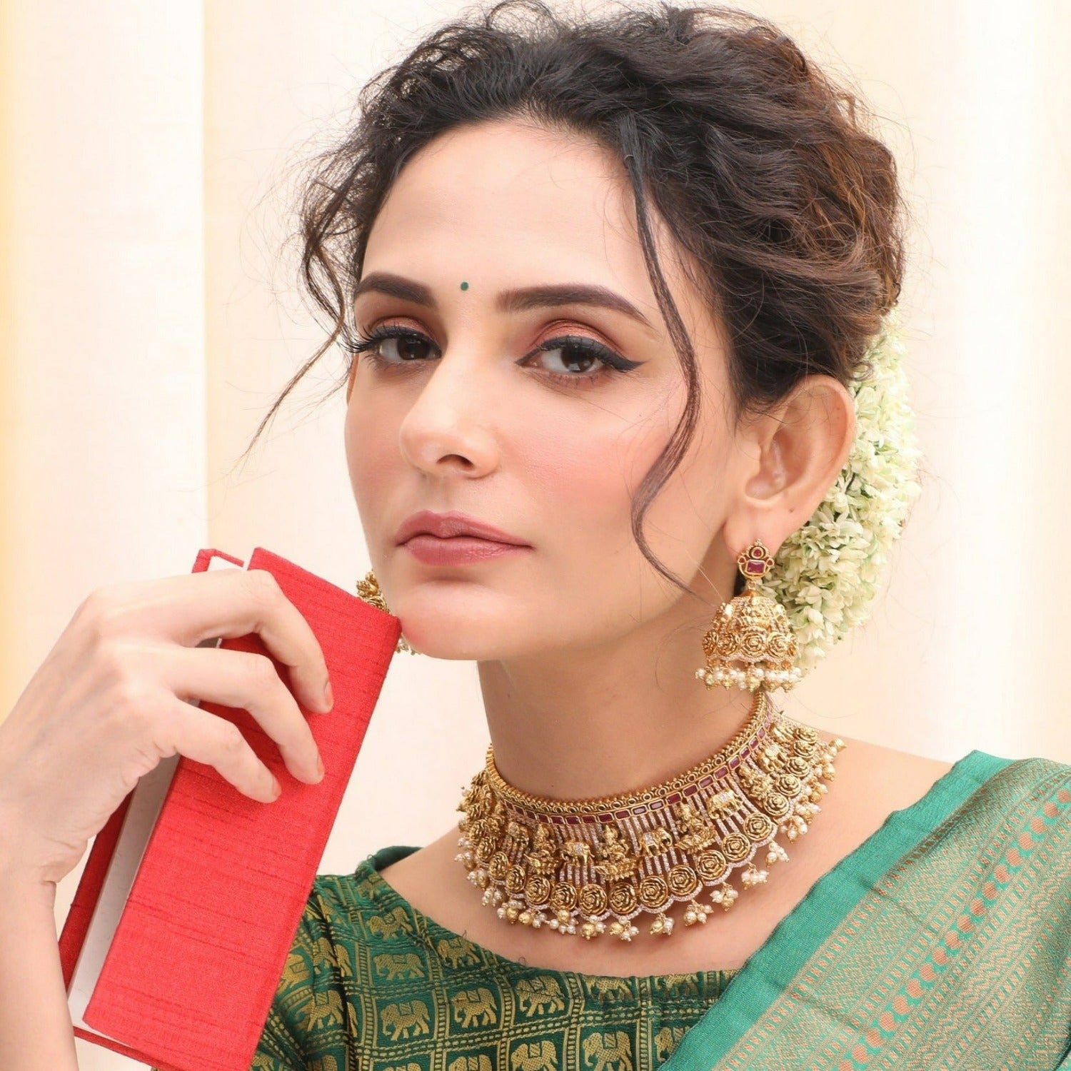 Himani Antique Temple Choker Set - Indian Ethnic Jewelry for Women - Handmade Brass Necklace with Beaded Details - Perfect for Weddings, Festivals & Boho Fashion