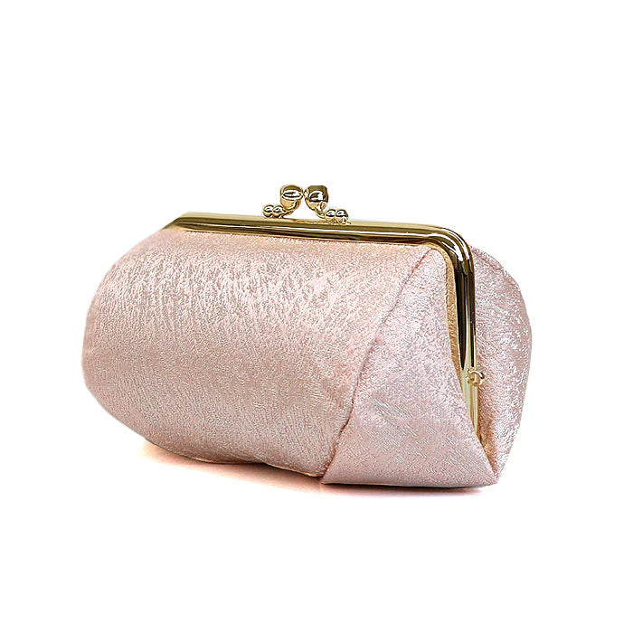 Handmade Kyoto Nishijin Ori Small Crumpled Pattern Pink Pouch - Japanese Traditional Cosmetic & Makeup Bag, Gamaguchi Style Travel Toiletry Organizer for Women | Perfect for Cosmetics, Stationery, Jewelry & Bag Organization