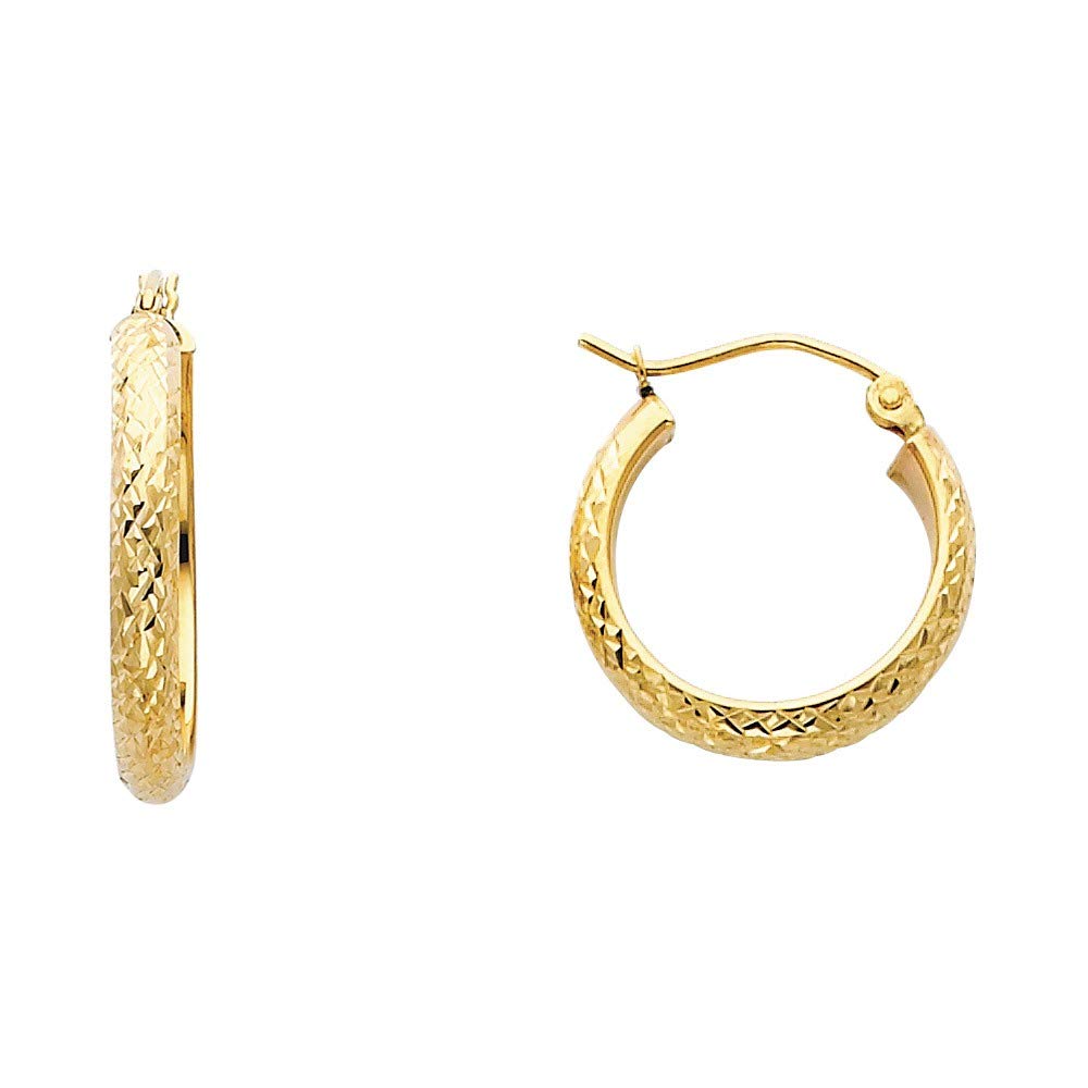 14K Yellow Gold Sparkle Cut 3.5mm Half Round Tube Hoop Earrings - 17mm Dainty Huggie Hoops for Women | Perfect Gift for Her, Everyday Wear & Special Occasions