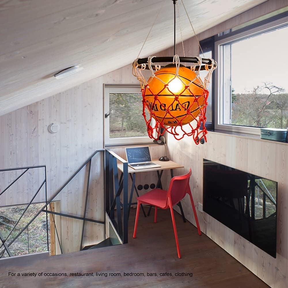 HLigExp Kids Room Chandelier - Creative Basketball Design LED Ceiling Light for Children's Bedroom, Nursery, Playroom | Energy Efficient A++ Indoor Lighting Fixture for Living Room, Dining Room & Bedroom Decor | Perfect for Sports-Themed Kids Spaces and Game Rooms