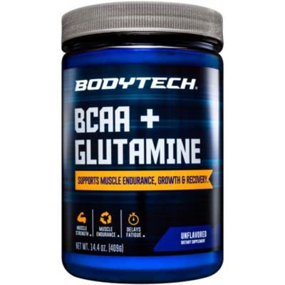 BodyTech BCAA Glutamine Powder 14.01oz - Muscle Recovery & Endurance Supplement with Essential Amino Acids for Athletes, Gym Workouts & Post-Training Recovery