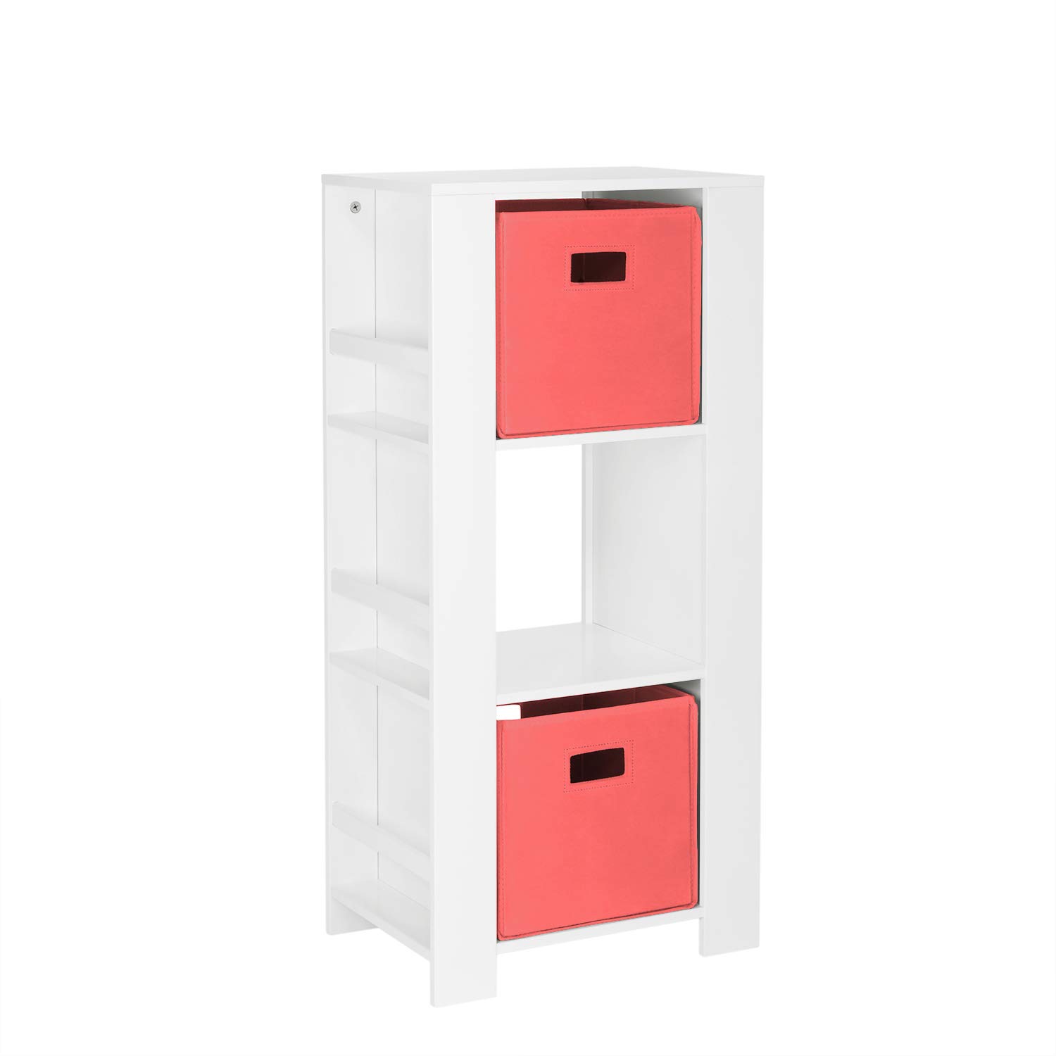 RiverRidge Home 5-Tier Storage Tower Organizer with Coral Bins - White Space-Saving Shelving Unit for Bedroom, Closet, Bathroom & Office Organization