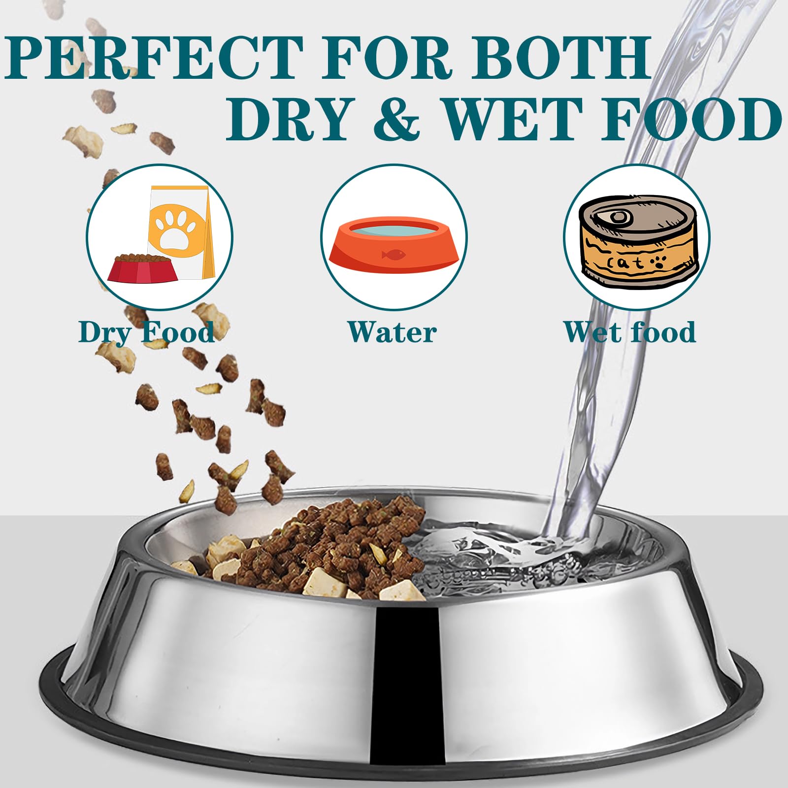 3-Pack Stainless Steel Cat Bowls - 4.5 Inch Non-Slip Pet Food & Water Dishes (7oz) for Kittens & Small Dogs - Whisker Fatigue Relief - Perfect for Wet Food, Dry Food & Water - Durable & Easy Clean for Daily Feeding