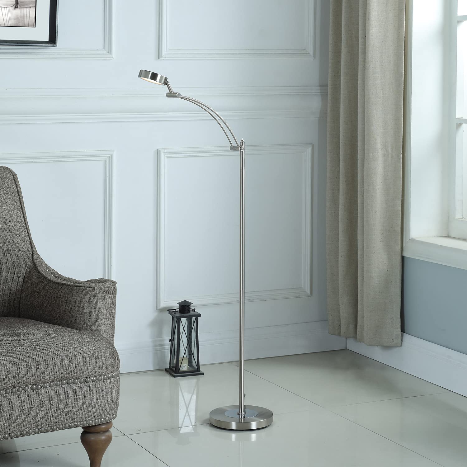 ORE International 54-Inch Tinsley Silver LED Floor Lamp with Adjustable Brightness - Modern Lighting for Living Room, Bedroom, or Office Workspace