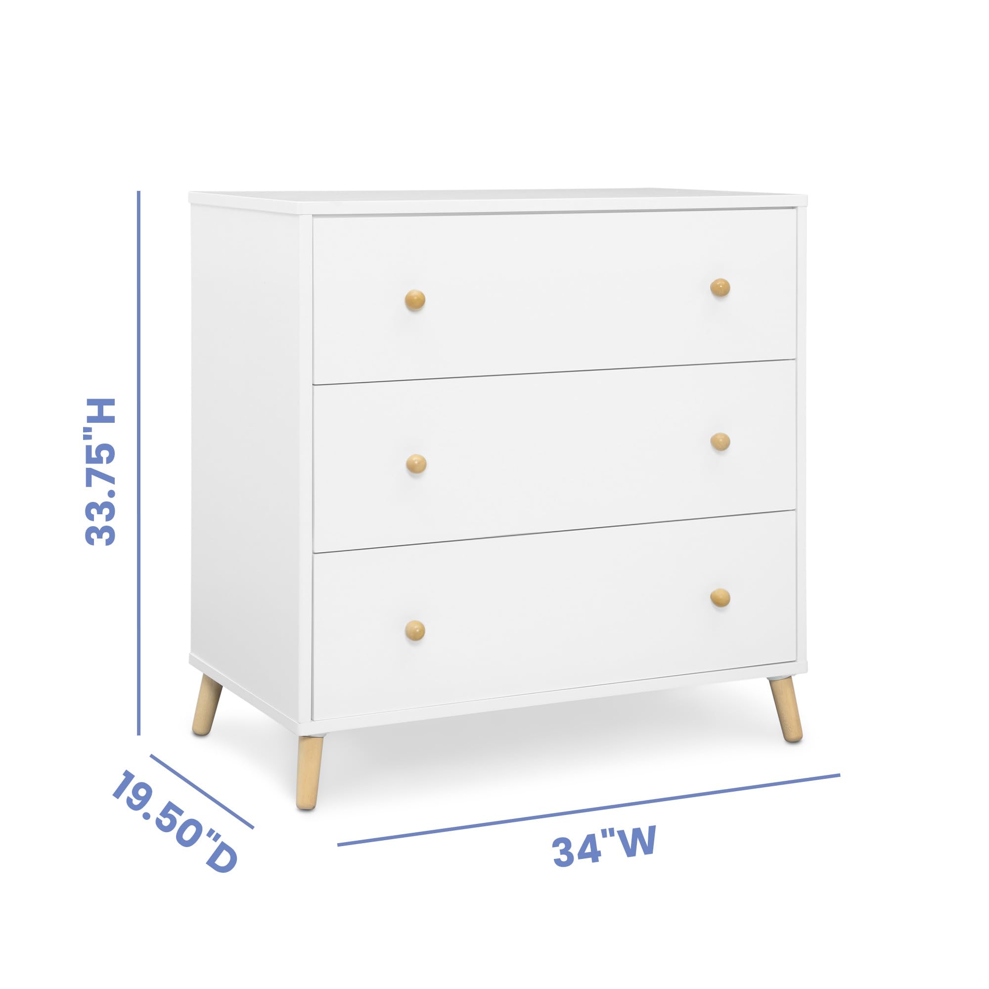 Delta Children Essex 3-Drawer Dresser with Interlocking Drawers, Bianca White/Natural - Sturdy Nursery Dresser for Baby Clothes & Essentials, Perfect for Kids' Bedroom Organization