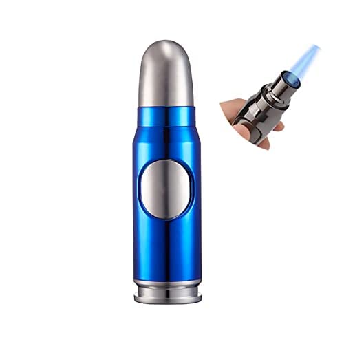 Refillable Butane Torch Lighter with Adjustable Flame - Windproof & Portable BBQ Grill Lighter for Camping, Candle Lighting, Outdoor Cooking - Includes Gift Box (Butane Gas Not Included) - Blue
