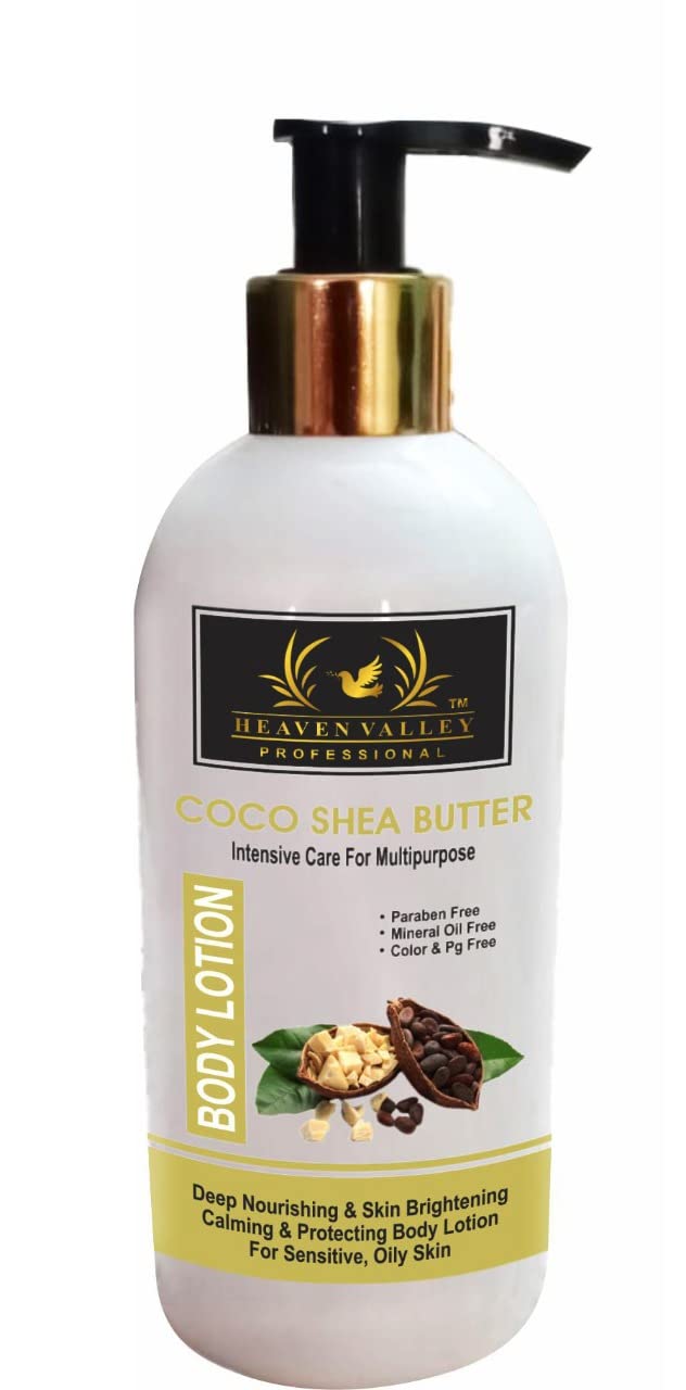 Heaven Valley Coco Shea Butter Body Lotion 300ml - Deep Nourishing, Skin Brightening & Calming Cream for Sensitive & Oily Skin | Hydrating Moisturizer for Dry Skin Care, Daily Body Lotion for Women & Men