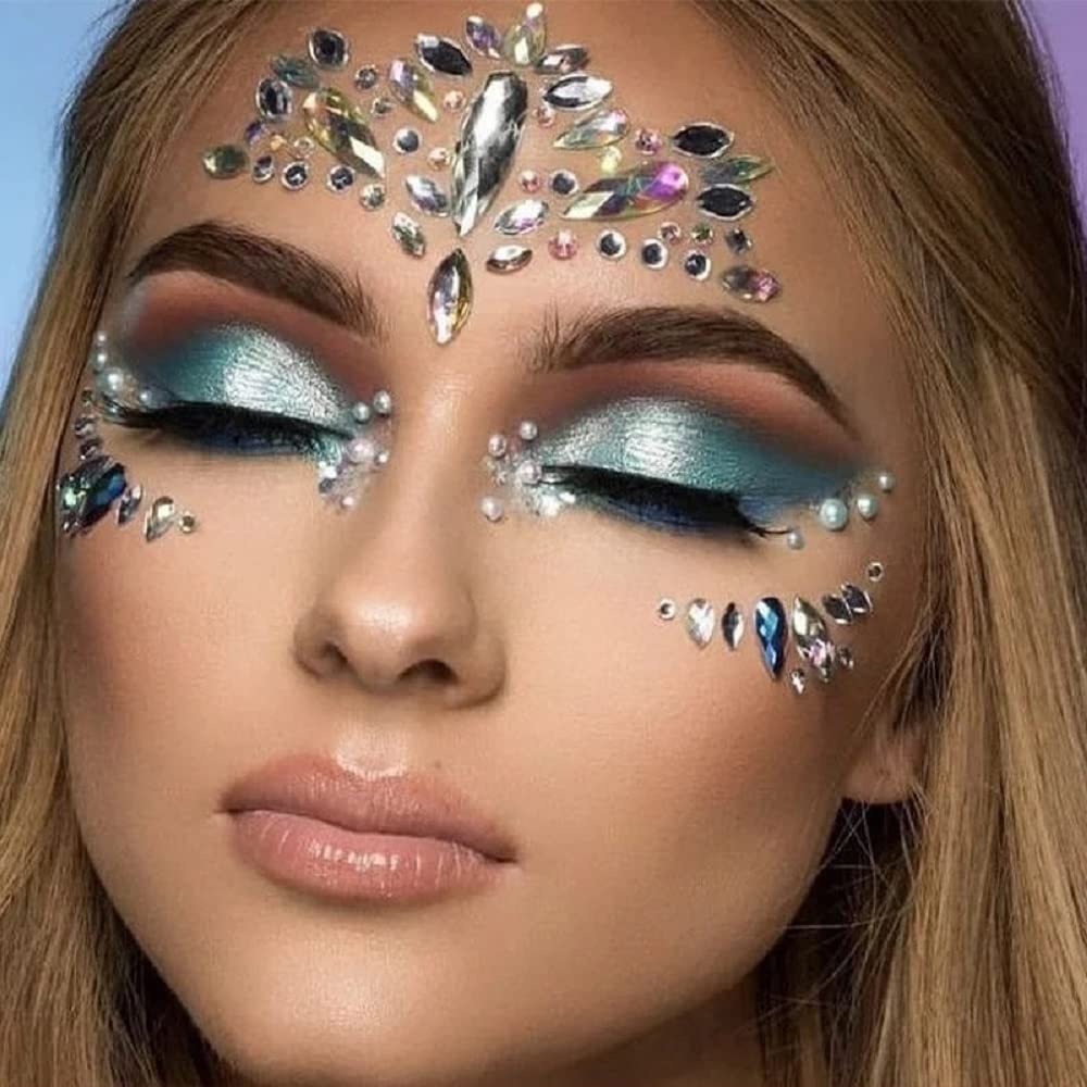 S.A.V.I 3D Luminous Crystal Diamond Face Stickers - Glow in The Dark Rhinestone Face Jewels for Party, Disco, Club, Bar, Halloween & Festival Makeup (Pack of 24) - Perfect for Rave, Cosplay, Carnival & Nightlife Events