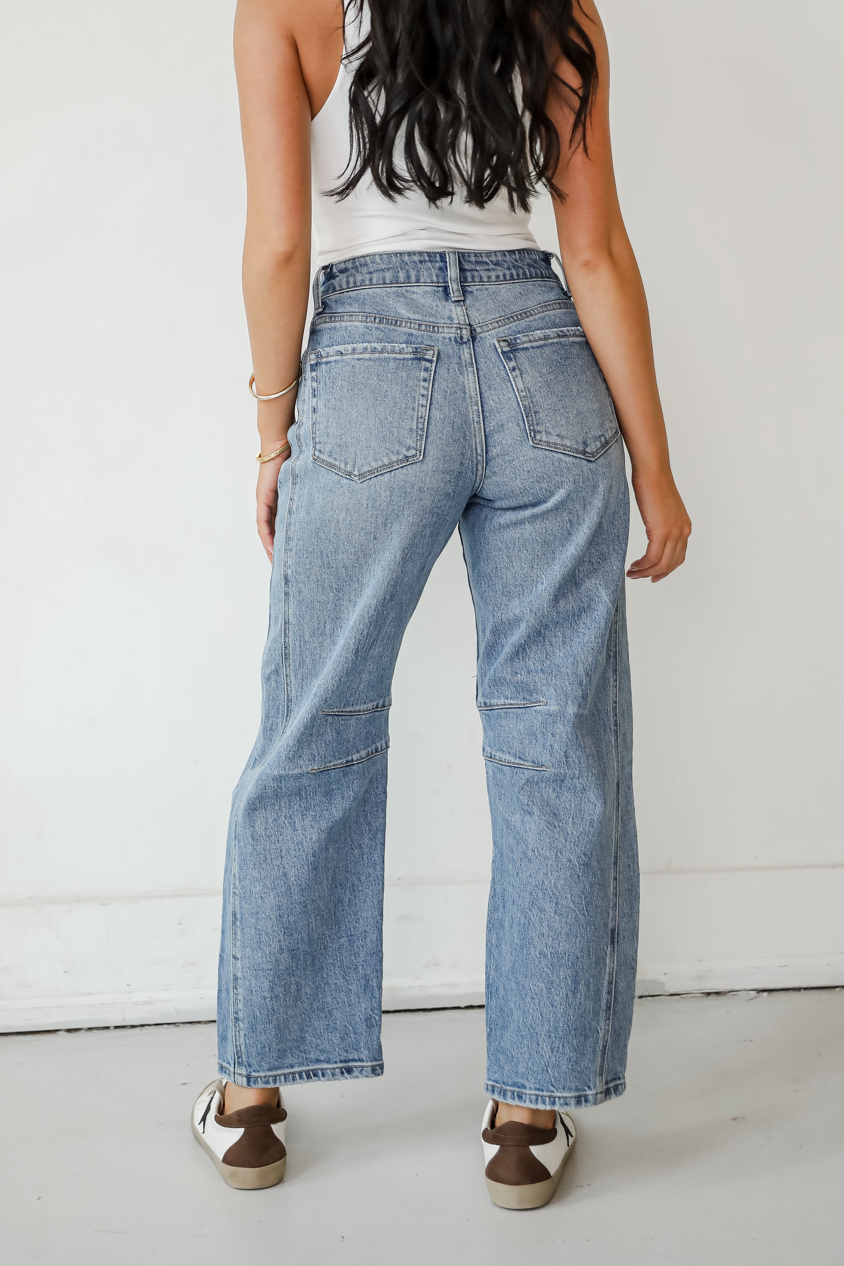 Addy Medium Wash High Rise Barrel Jeans for Women - Vintage Inspired Stretch Denim Pants for Casual Wear & Everyday Outfits