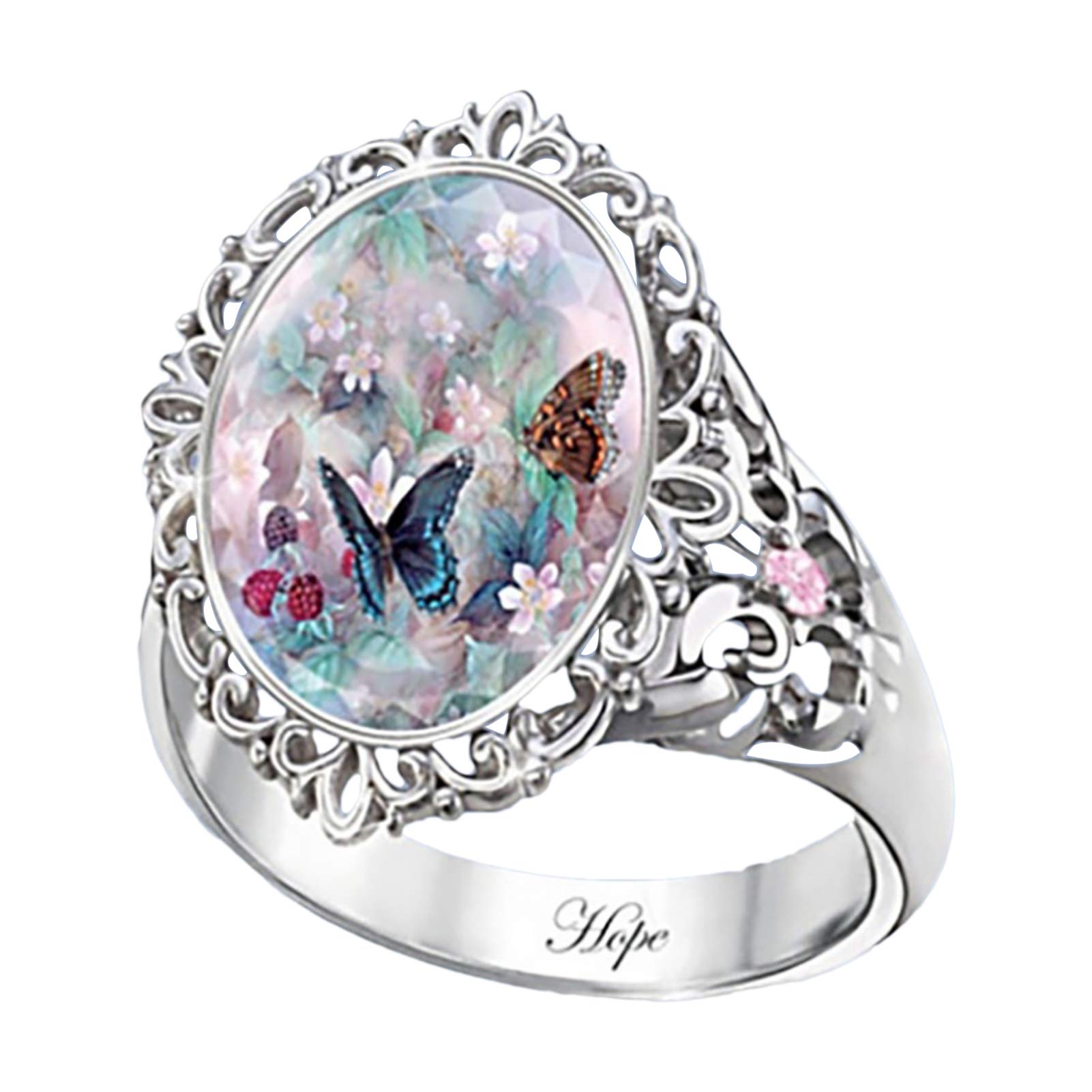 Elegant Oval Cut Enamel Flower Butterfly Ring for Women - Fashion Jewelry Accessories for Party, Wedding, Date Night & Special Occasions