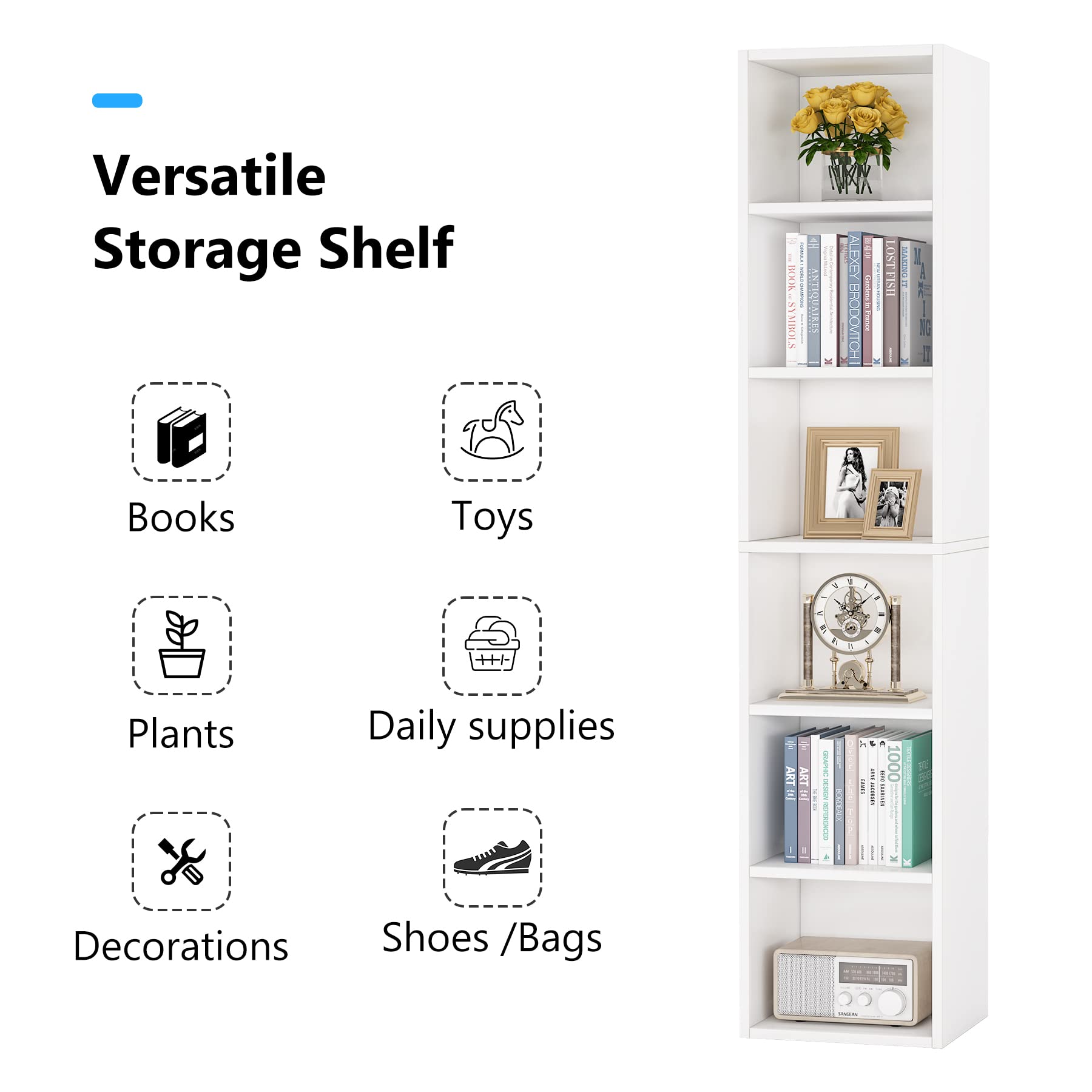 Tribesigns 70.9 Inch Tall Narrow Bookcase Set of 2, Modern White Corner Book Shelf with Storage, 6 Tier Cube Display Shelves for Home Office, Living Room & Bedroom - Space Saving Bookshelf for Small Spaces
