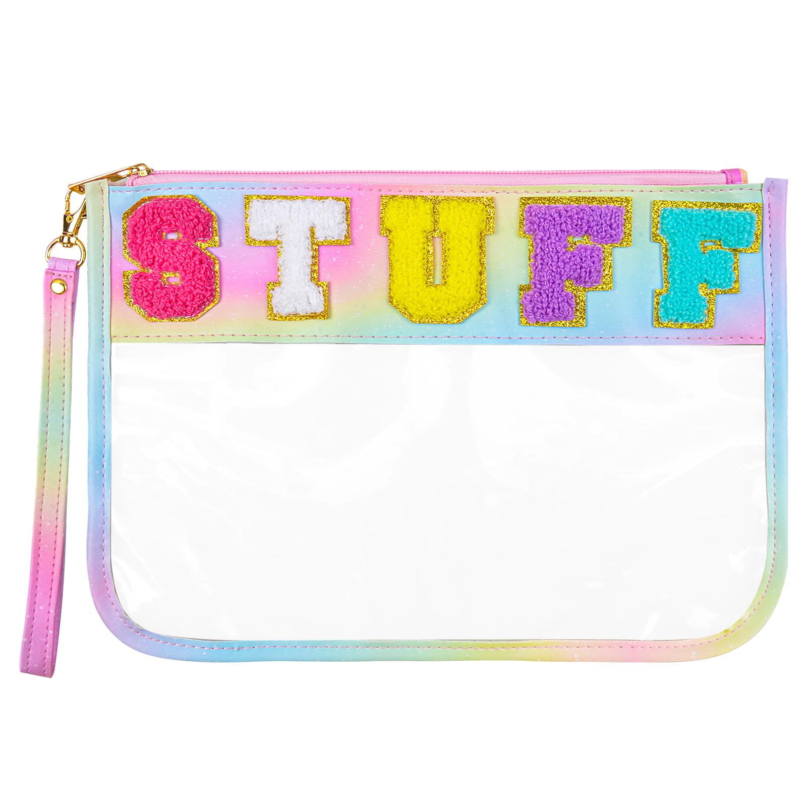 OlyPegic Chenille Letter Clear Makeup Bag - Waterproof Cosmetic Toiletry Pouch with Zipper for Women & Girls | Perfect for Travel, Beach, School & Daily Use