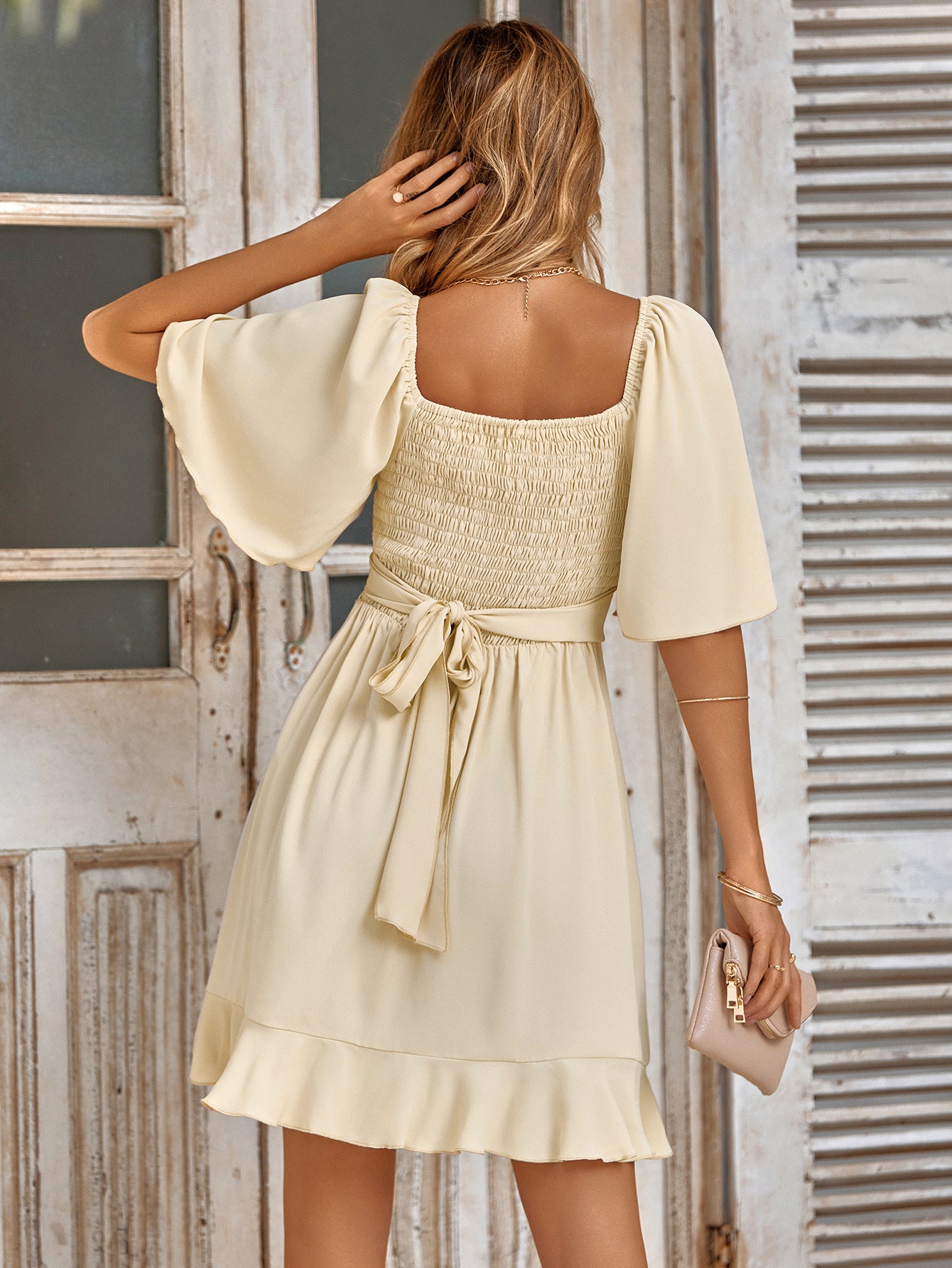 Elegant Smocked Tie Back Ruffle Hem Dress for Women | Summer Flowy Floral Sundress | Perfect for Beach Vacations, Date Nights & Garden Parties