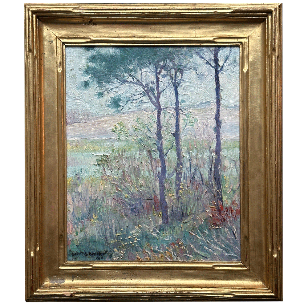 Vintage Early 20th Century Oil Painting - Trees & Dune Landscape by Gerrit Beneker | Antique Wall Art for Living Room, Office Decor