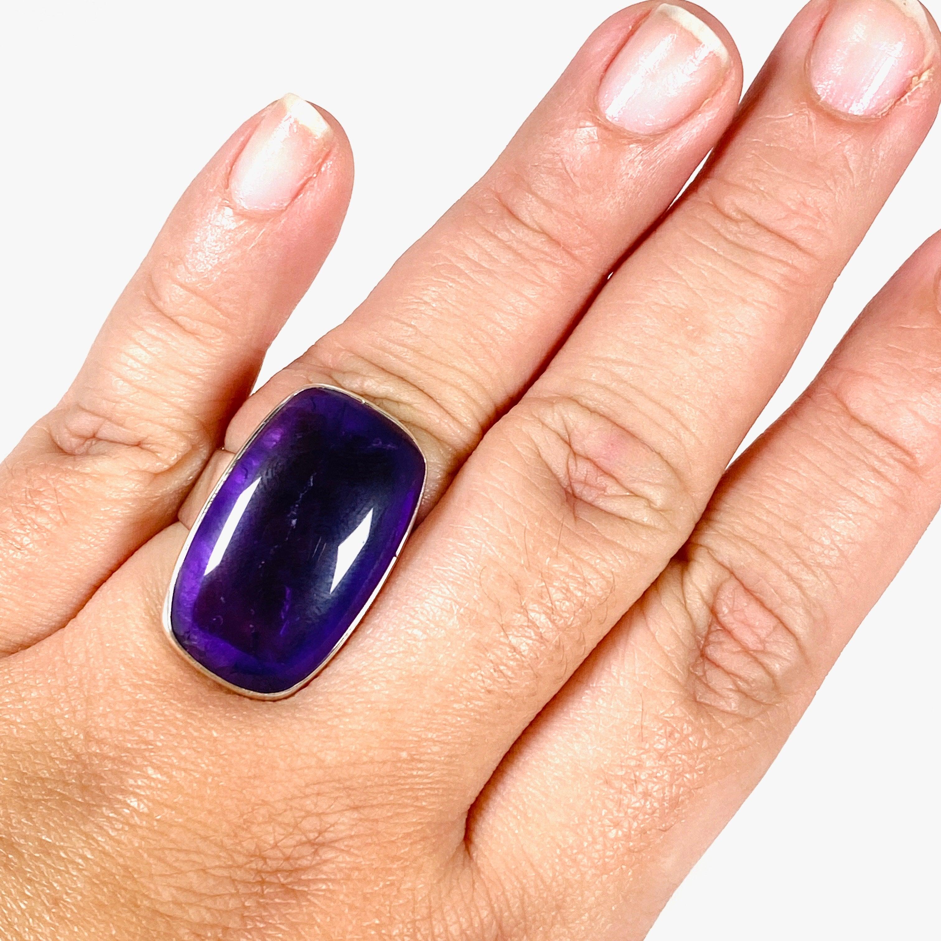 Amethyst Rectangular Ring for Women - Size 11 - KRGJ2949 - Elegant Purple Gemstone Jewelry for Everyday Wear & Special Occasions
