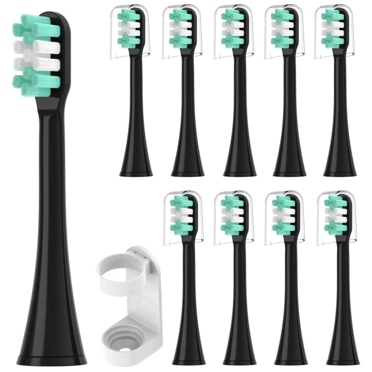10 Pack Replacement Toothbrush Heads for AquaSonic Black/Vibe/Pro Series Electric Toothbrushes - Includes Covers & Stand Holder - Perfect for Travel, Home & Daily Oral Care