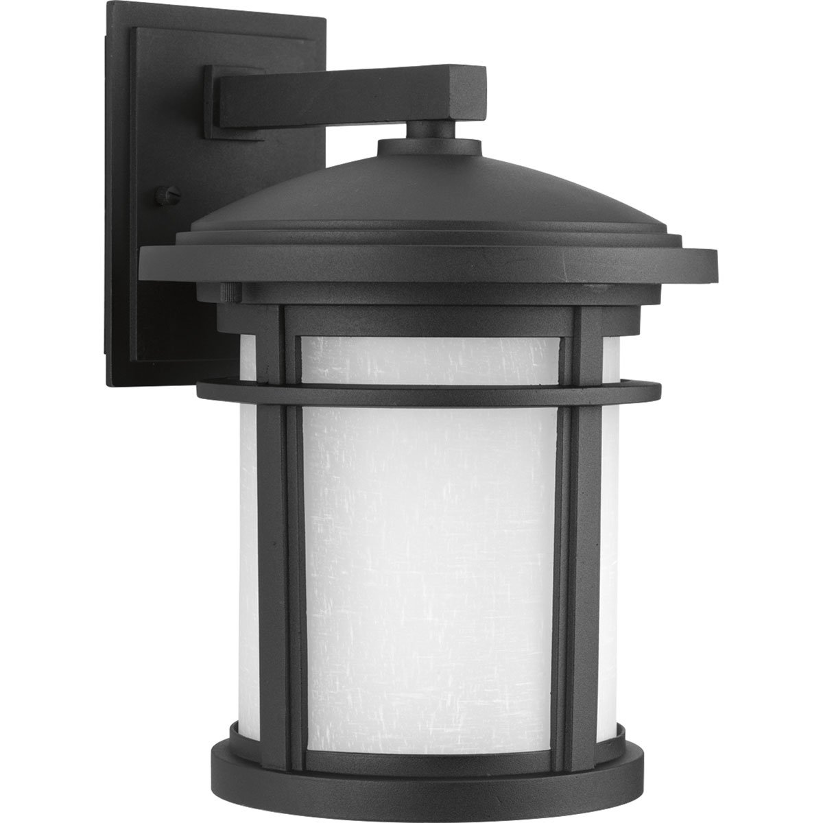 Progress Lighting Wish LED 1-Light Outdoor Wall Lantern - Etched White Linen Glass, Textured Black Finish - Craftsman Style Exterior Lighting for Porch, Patio & Entryway