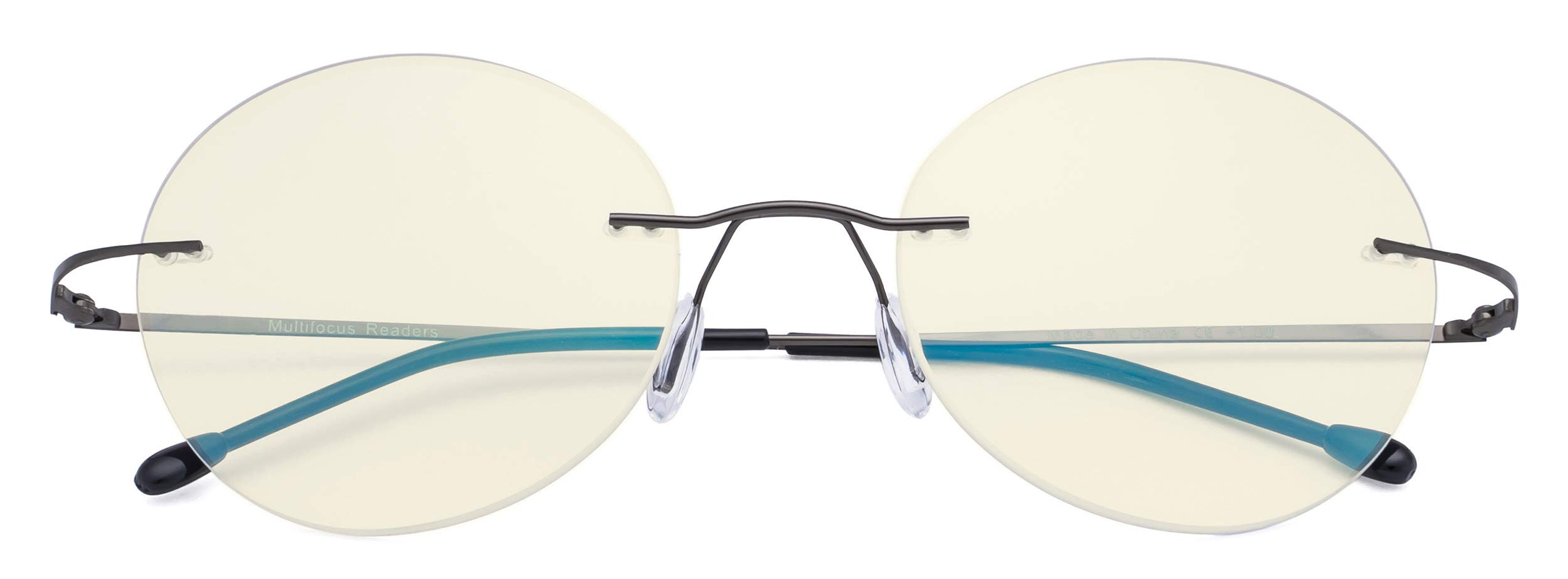 CessBlu Rimless Progressive Reading Glasses for Women - Round Multifocus Blue Light Blocking Readers for Computer, Reading & Office Use