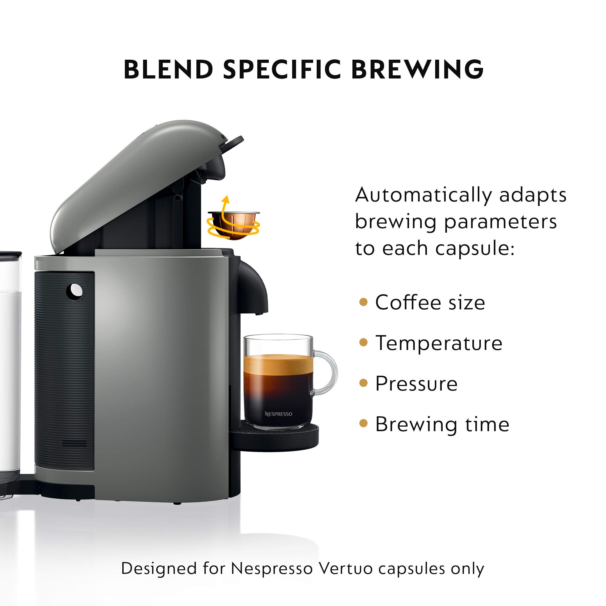 Breville Nespresso VertuoPlus Coffee and Espresso Machine - 8 Ounce, Grey | Perfect for Home, Office & Gift Giving