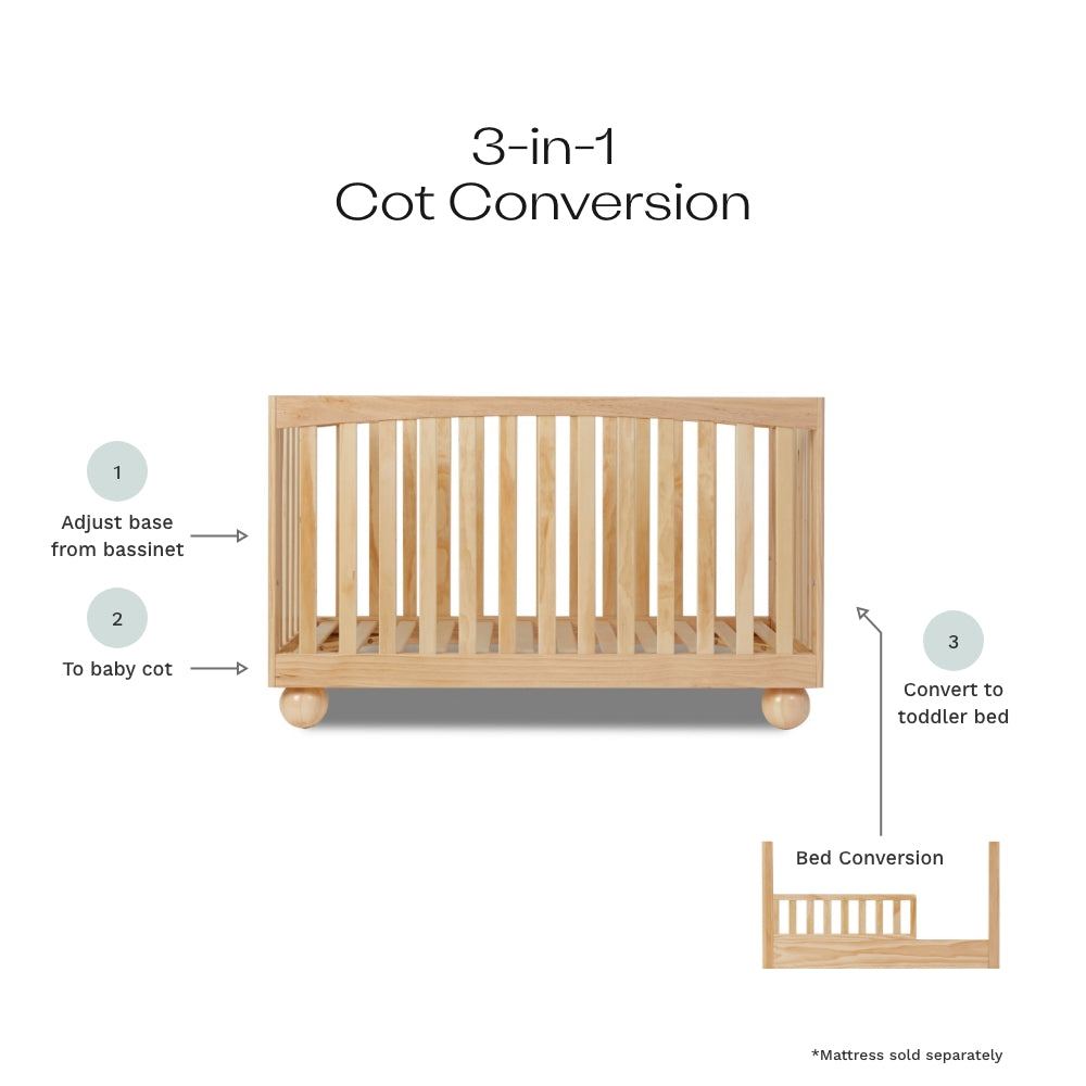 Blake Natural 3-in-1 Convertible Crib to Toddler Bed with Mattress - Safe Baby Nursery Furniture for Newborns & Kids - Perfect for Nursery, Bedroom & Daycare Use