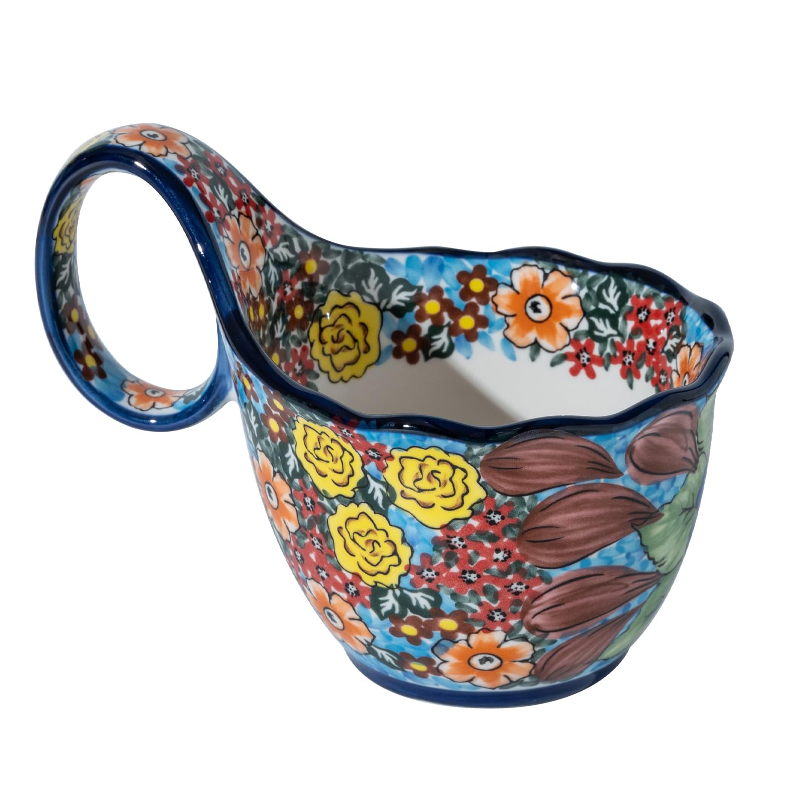ALMA Handpainted Ceramic Soup Bowl with Loop Handle - 18.6oz Microwave & Dishwasher Safe Cereal Bowl - Perfect for Soup, Chili, Stew, Ice Cream - Ideal for Family Dinners, Restaurant Use & Gifts