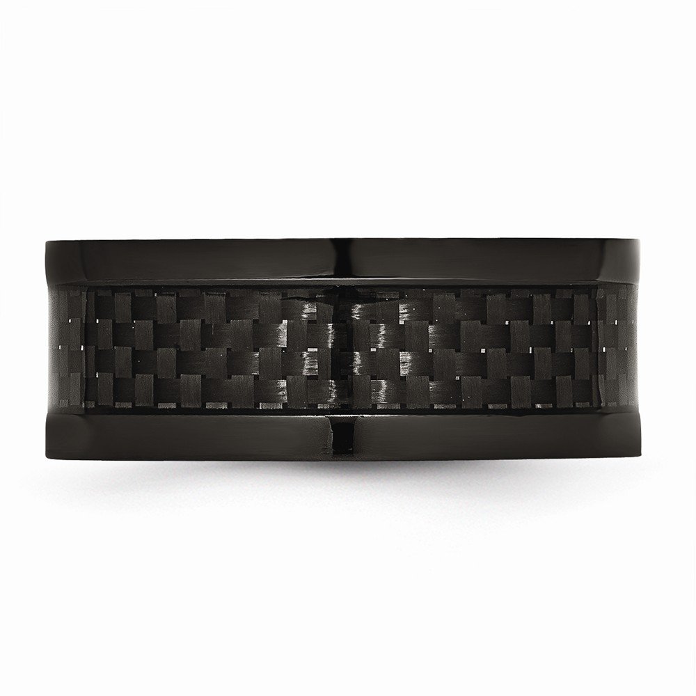 Titanium 9mm Black IP-Plated Carbon Fiber Inlay Men's Wedding Band Ring - Comfort Fit Design for Everyday Wear & Special Occasions | Sonia Jewels