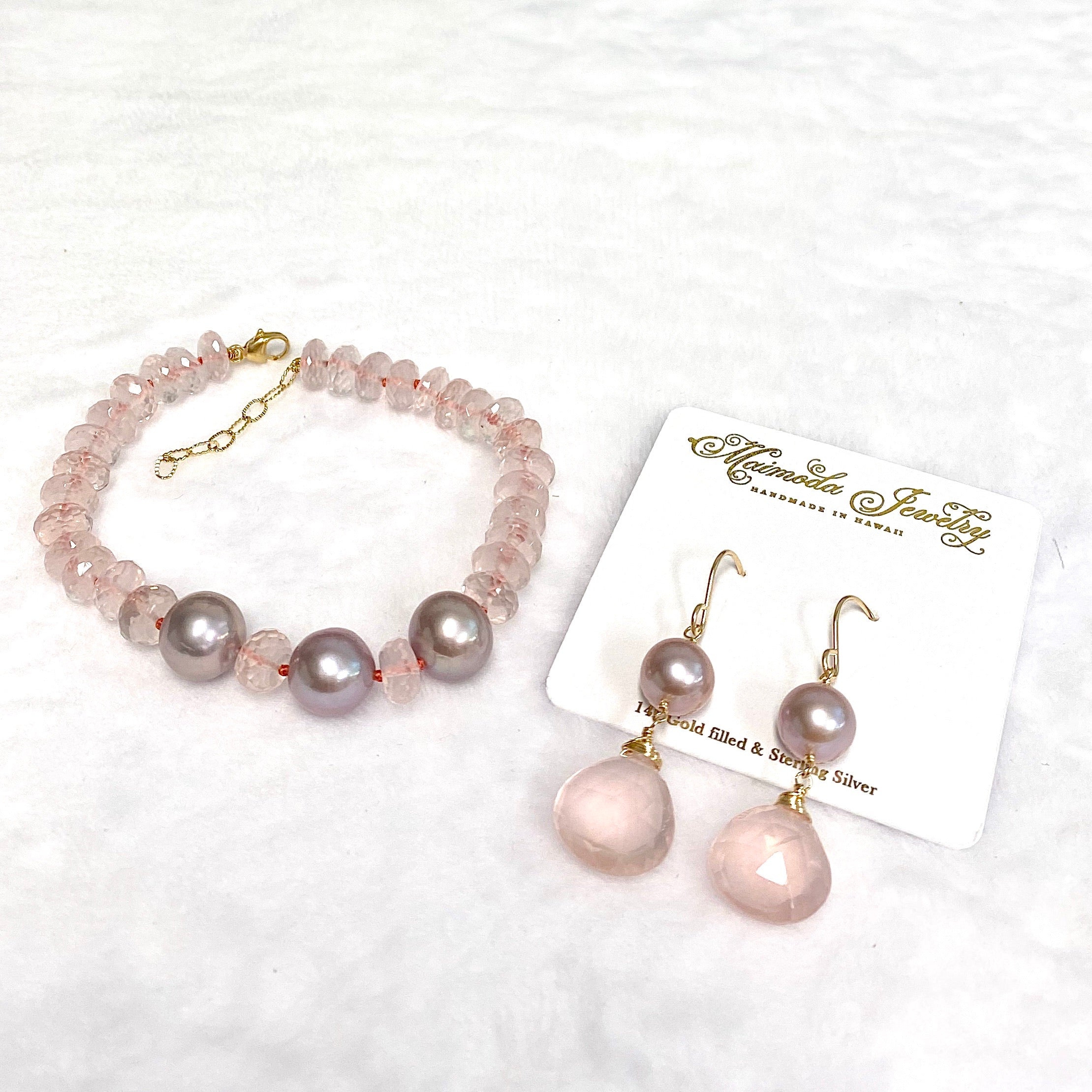 LELA Bracelet with Edison Pearls & Rose Quartz (B485) - Elegant Jewelry for Women, Perfect for Weddings, Parties & Daily Wear