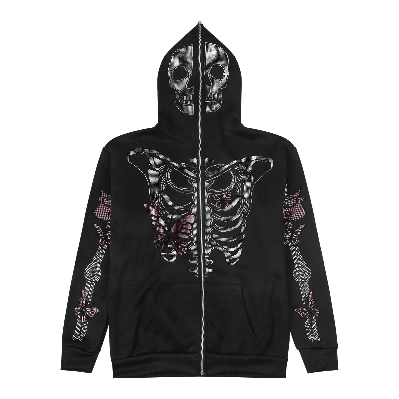 Women's Fall Zip-Up Hoodie with Skeleton Graphic - Long Sleeve Casual Sweater for Autumn | Perfect for Halloween, Streetwear & Cozy Layering