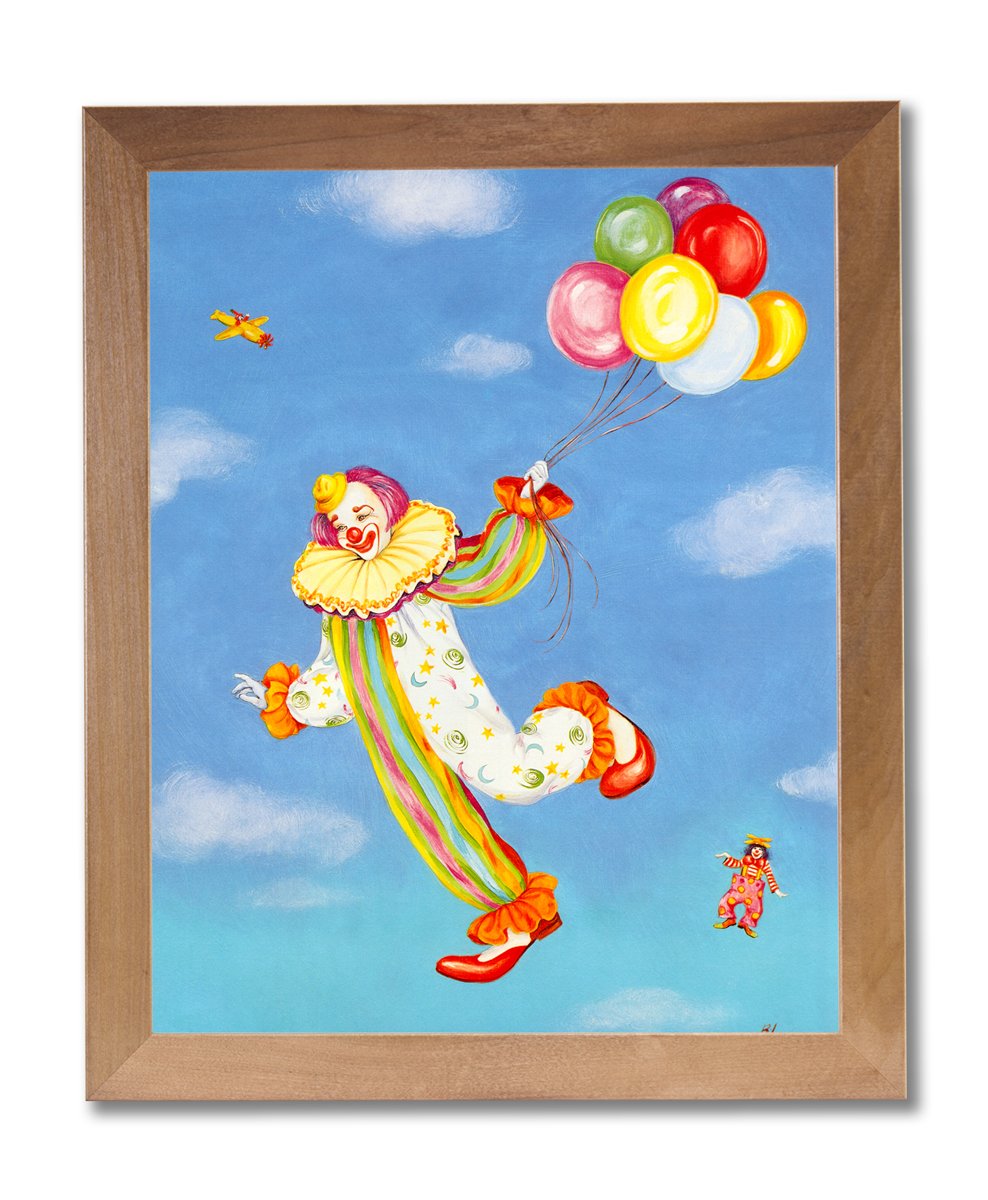 Clowns with Balloons Framed Wall Art Print for Kids Room Decor - Colorful Nursery Wall Decor & Playroom Wall Art for Children's Bedroom