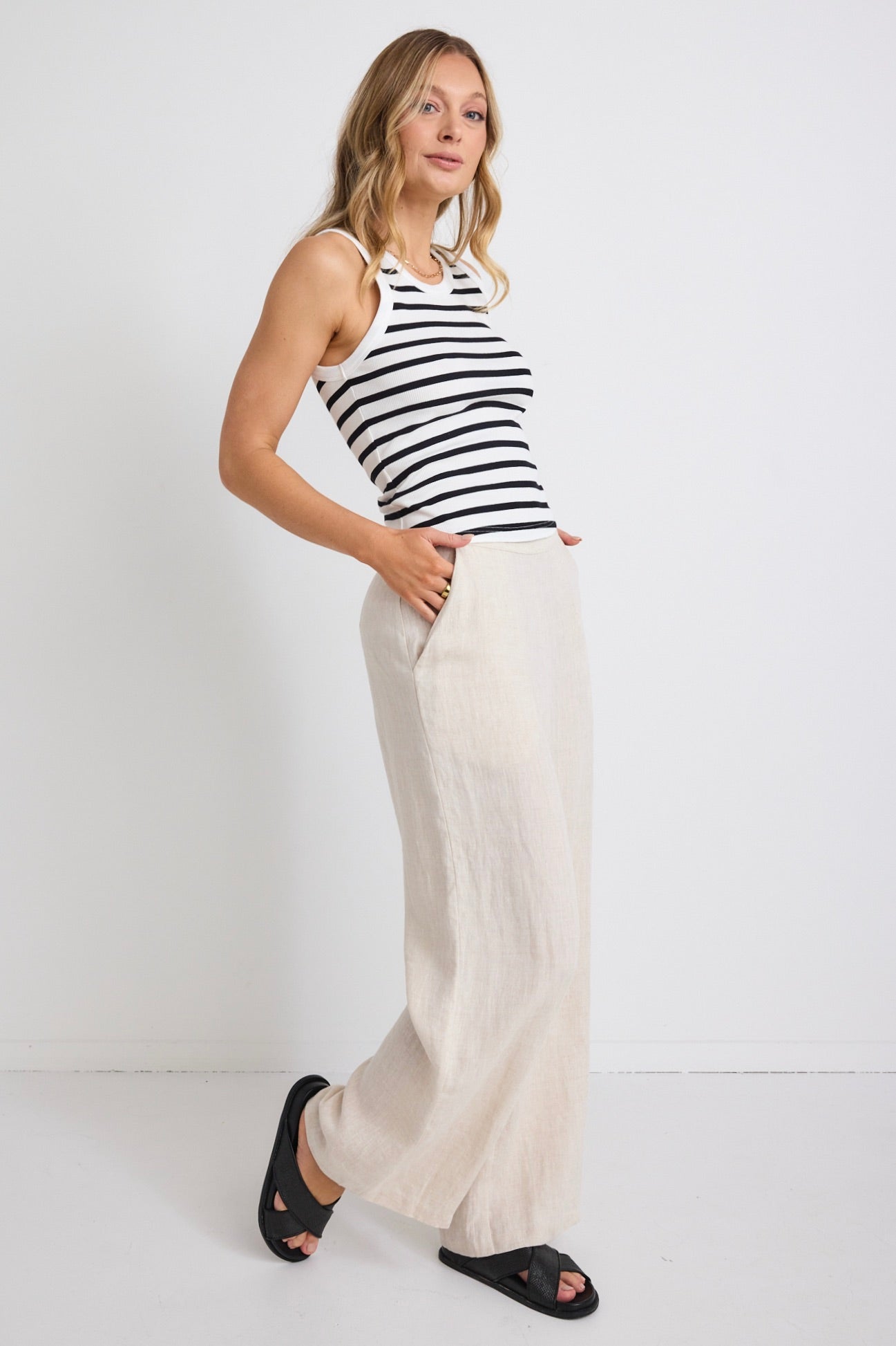 Freedom Natural Linen Zip Back Wide Leg Pants - Comfortable High Waisted Linen Trousers for Women | Perfect for Summer, Travel & Casual Wear