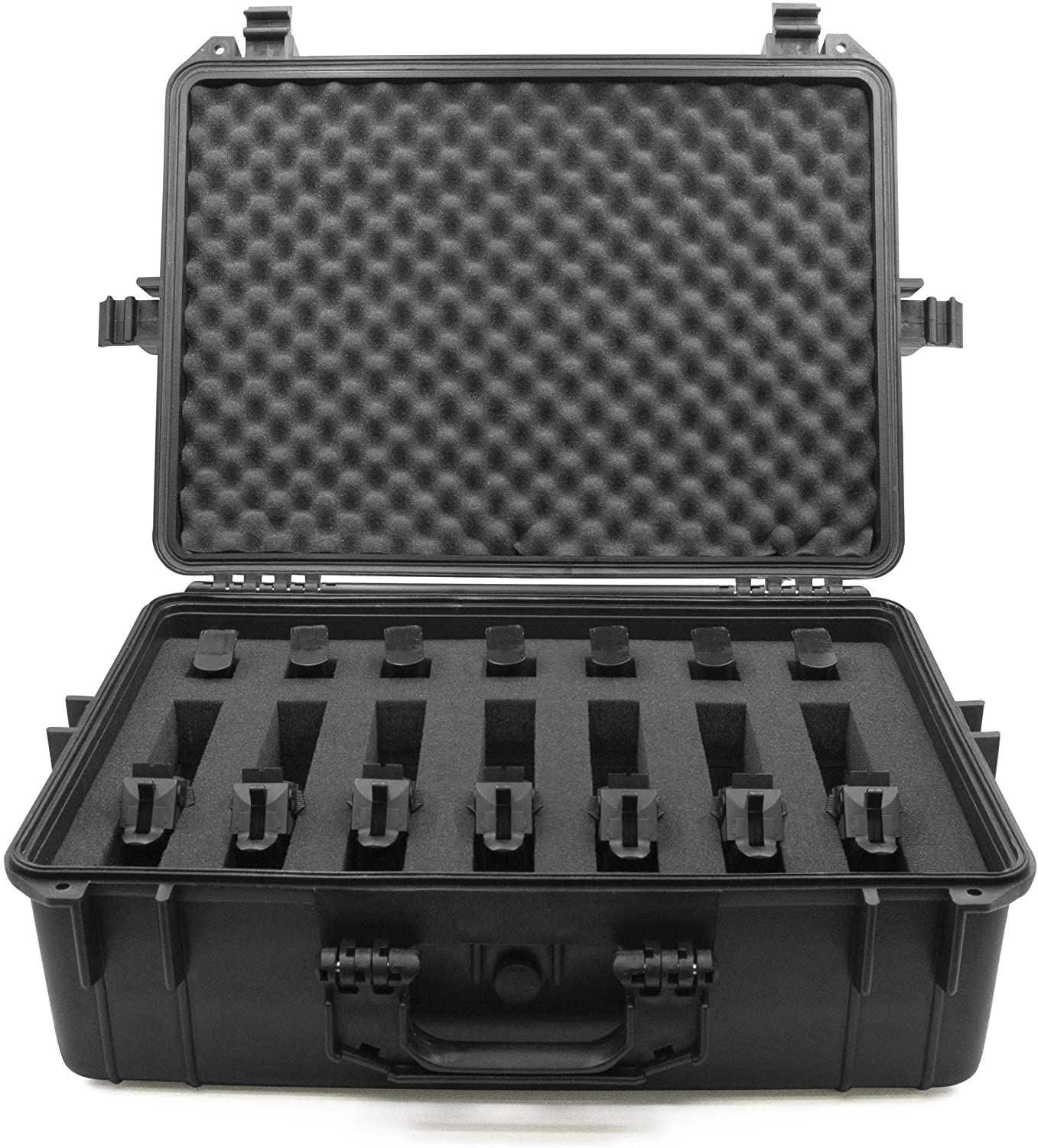 CASEMATIX 23 Customizable 7 Pistol Waterproof & Shockproof Hard Gun Case with Two Layers of Foam - Perfect for Pistols, Magazines Storage and Range Transport