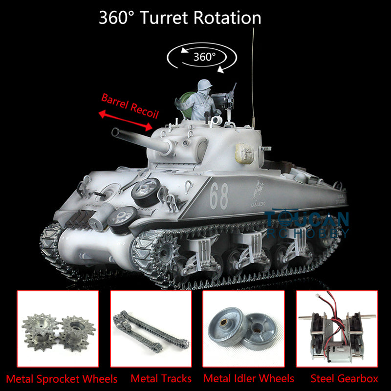 1/16 Henglong M4A3 Sherman Upgraded RC Tank - 7.0 Version with Barrel Recoil, 360° Rotating Turret & BB Shooting Sound Effects | Perfect for Military Enthusiasts, Collectors and RC Hobbyists | Great for Outdoor Battles, Display and Historical Reenactments