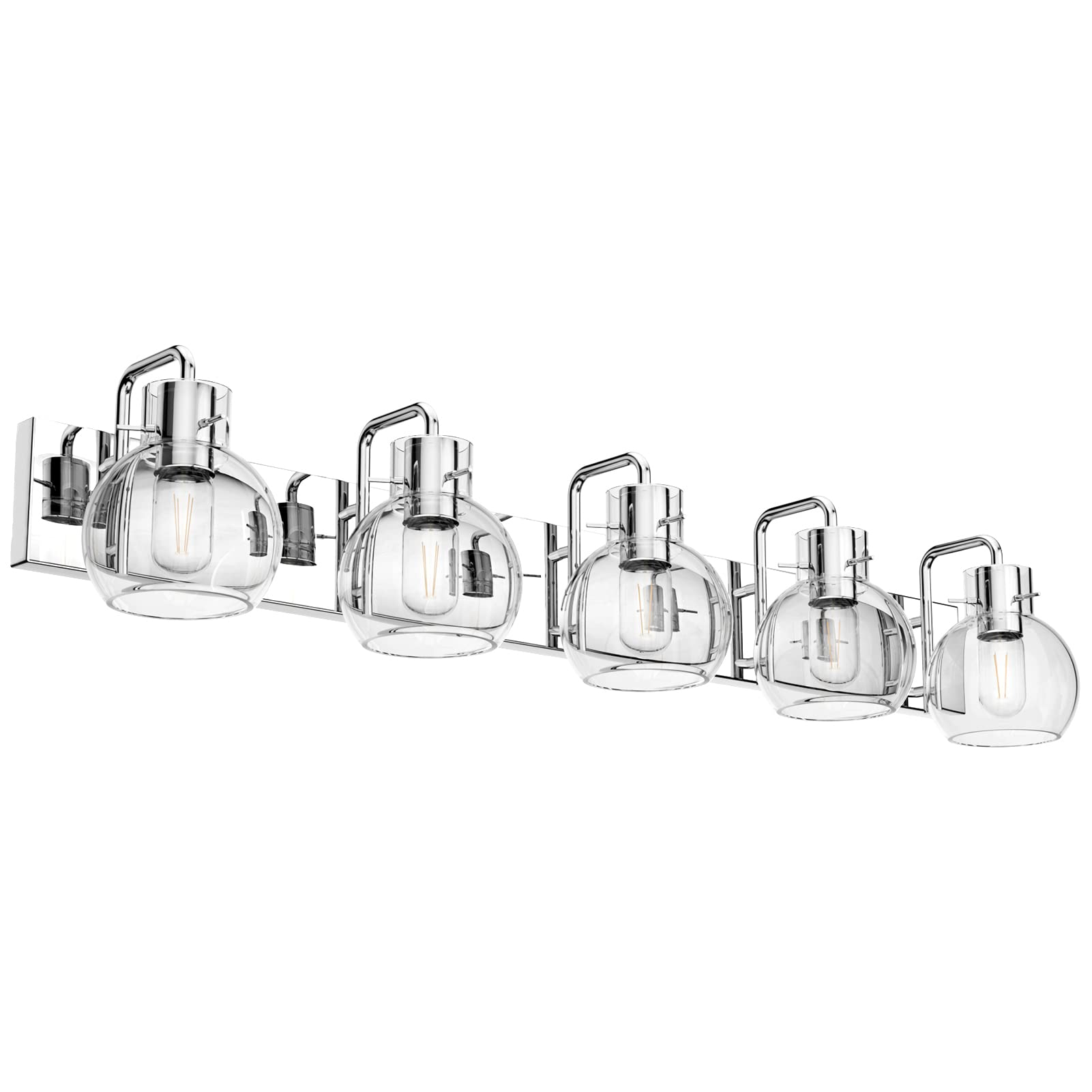 Tipace 5-Light Modern Chrome Bathroom Vanity Light Fixture - Stainless Steel Industrial Farmhouse Sconce with Clear Glass Globes for Mirror Lighting (Bulbs Not Included) - Perfect for Bathroom, Powder Room & Dressing Area