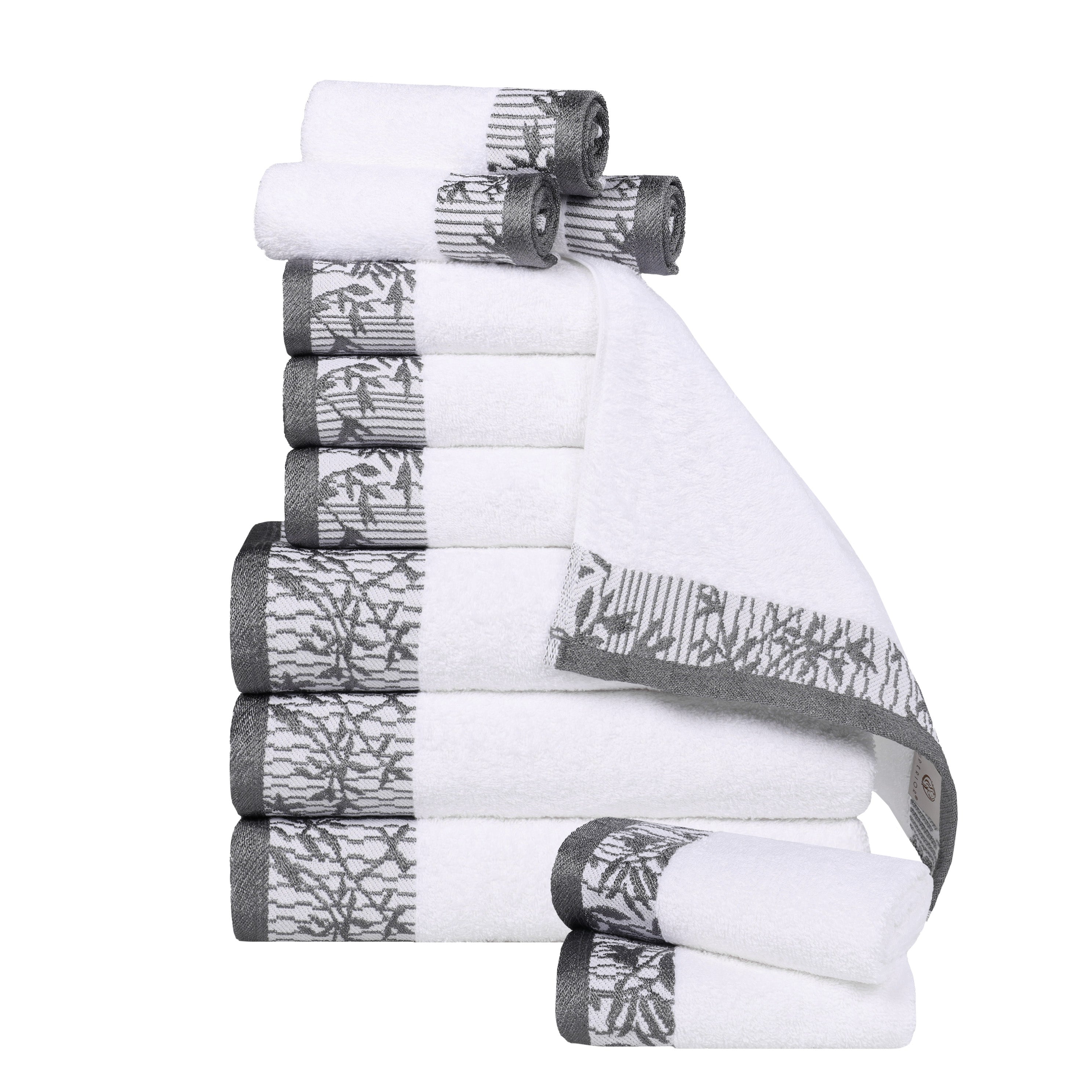Wisteria Cotton Floral Embroidered Jacquard 12-Piece Luxury Bath Towel Set | Soft & Absorbent | Perfect for Bathroom, Spa & Guest Room Decor