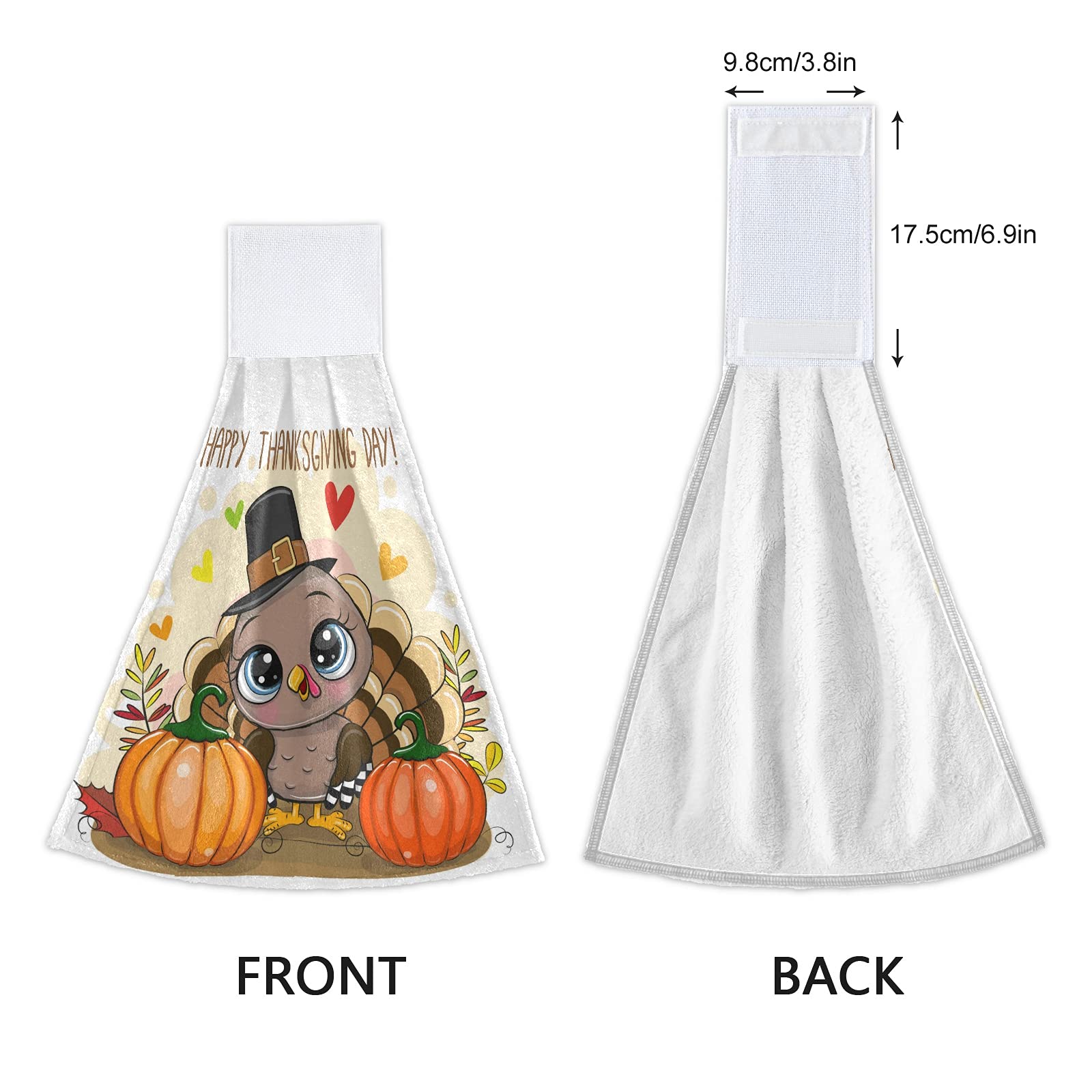 Thanksgiving Turkey Pumpkin Kitchen Hanging Towels - 2 Pack Autumn Maple Leaf Hand & Bath Towel Set - Soft Absorbent Dish Cloths for Tea Bar, Drying Dishes - Thin & Durable for Bathroom, Laundry Room Decor (Perfect for Fall Home Decor & Thanksgiving Hostess Gifts)