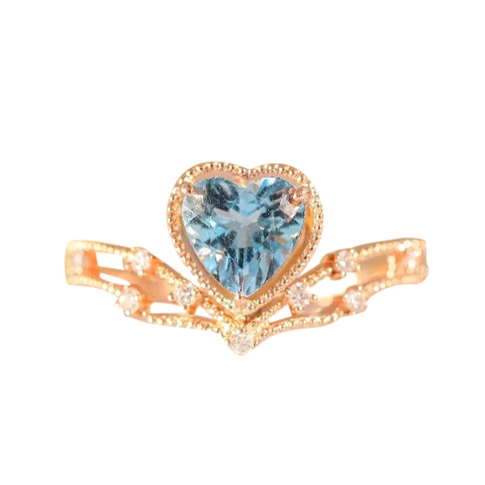 Heart Shaped Blue Crystal Open Ring - Adjustable Dainty Gold Jewelry for Women | Perfect Gift for Valentine's Day, Anniversary & Special Occasions