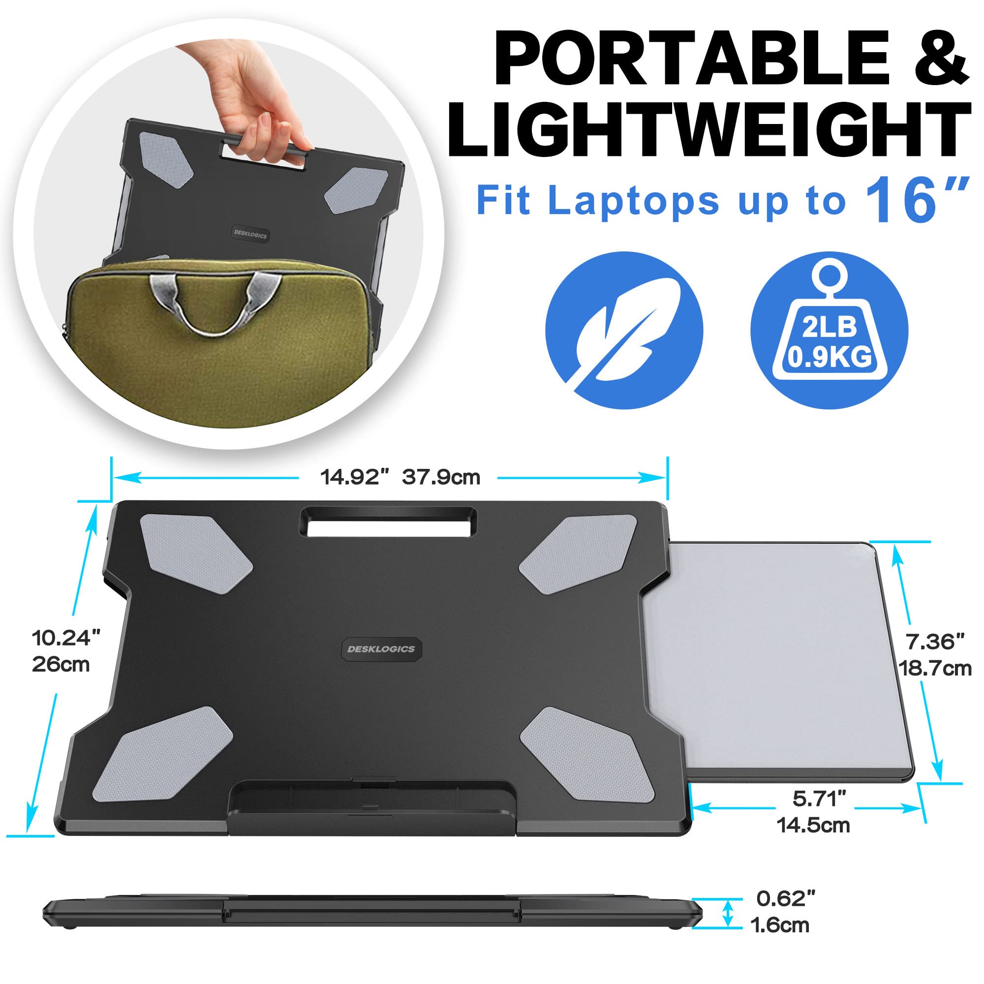 Ultra-Thick Lap Desk with Cushion & Portable Laptop Desk with Mouse Pad - Ergonomic Laptop Tray for Work, Study & Gaming (TH-4G + LD-6B) - Perfect for Home Office, Bed, Couch & Travel Use