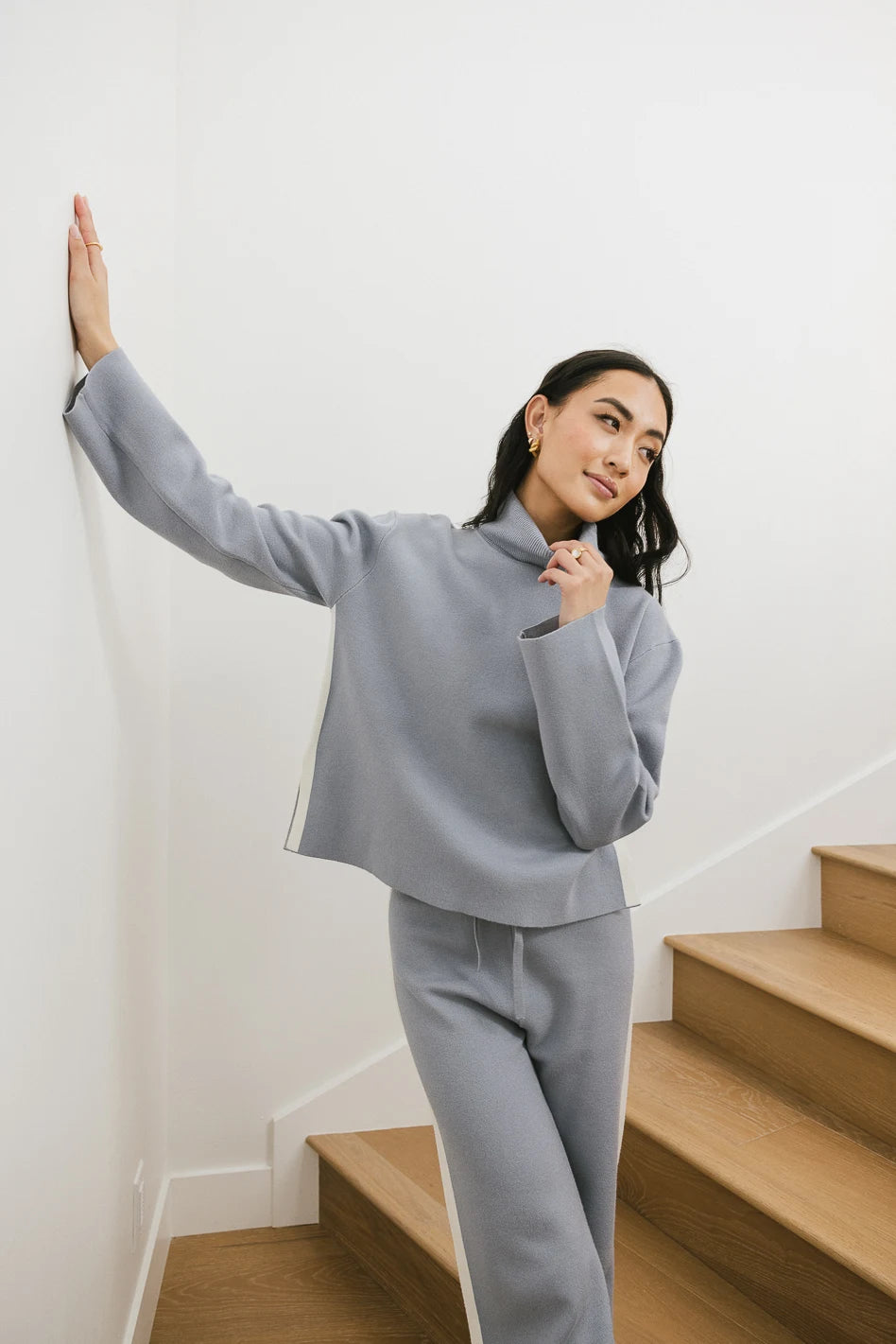 Kiara Knit Sweater Women's Blue Crewneck Pullover | Cozy Winter Casual Wear for Office & Outings