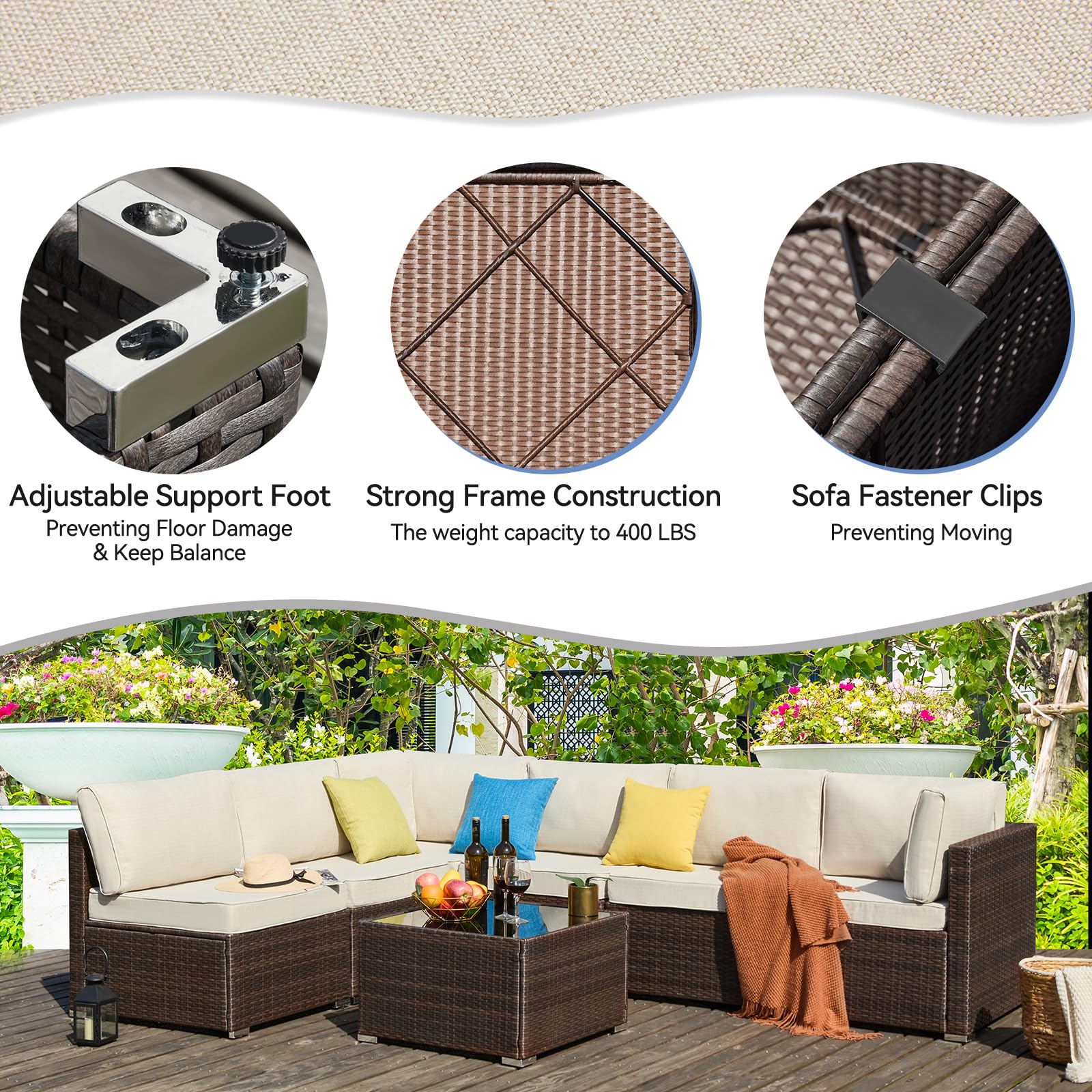 7-Piece All-Weather Wicker Patio Furniture Set with Cushions & Coffee Table - Outdoor Sectional Conversation Set for Garden, Poolside, Backyard (Brown) | Perfect for Relaxing, Entertaining & Outdoor Gatherings