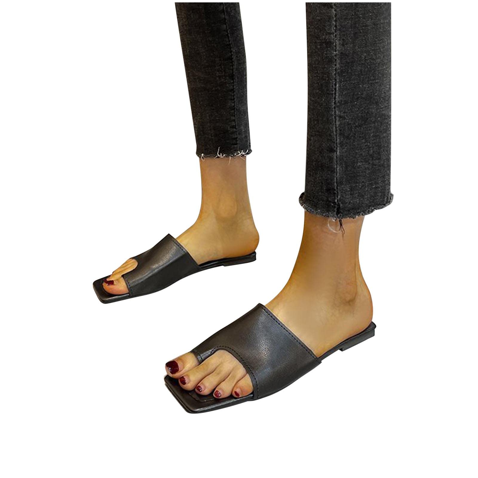 **Women's Comfortable Square Toe Sandals – Summer Casual Dressy Flat Shoes with Bunion Corrector & Orthopedic Support – Perfect for Beach, Travel, and Everyday Wear**