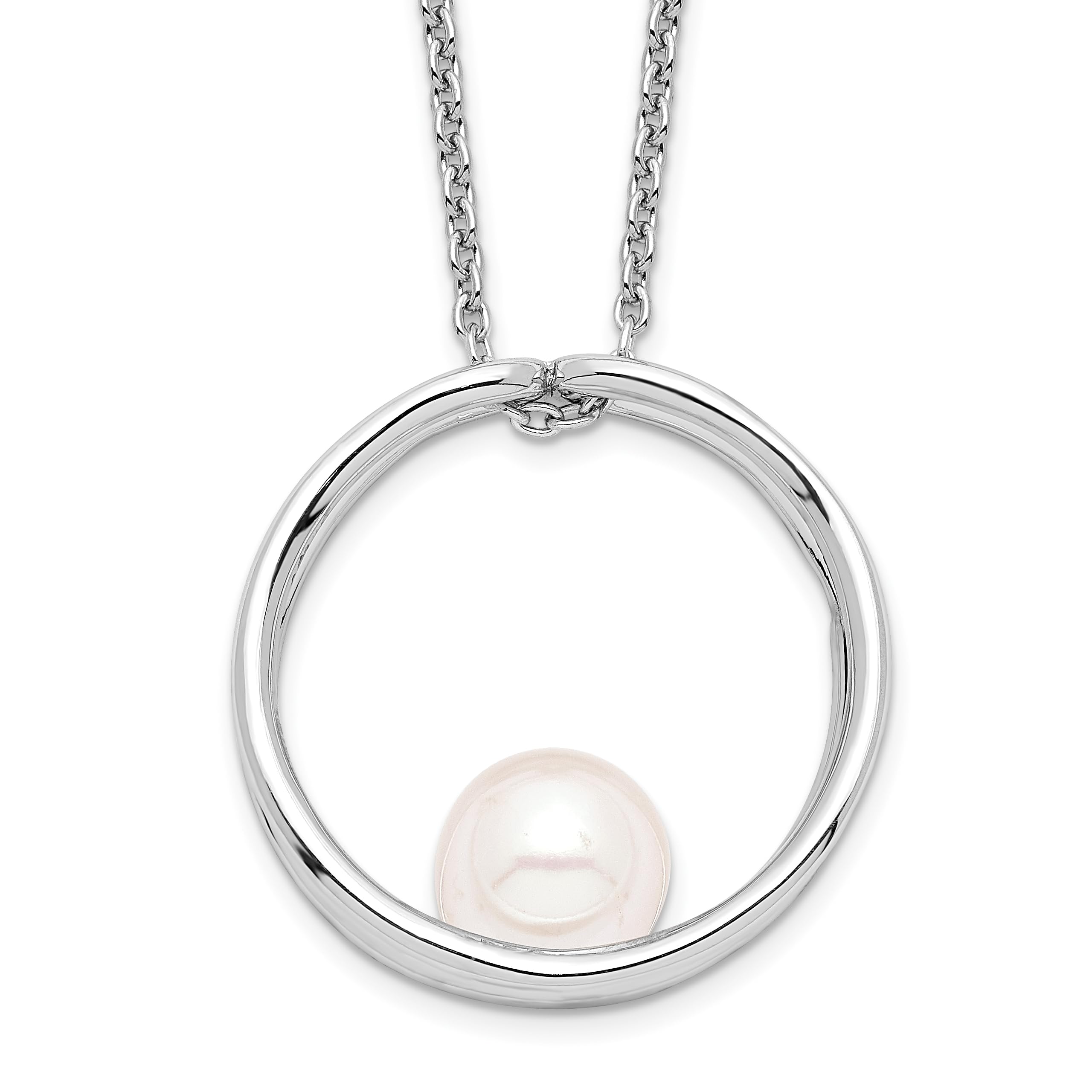 Sterling Silver Pearl Necklace 7-8mm White Round for Women