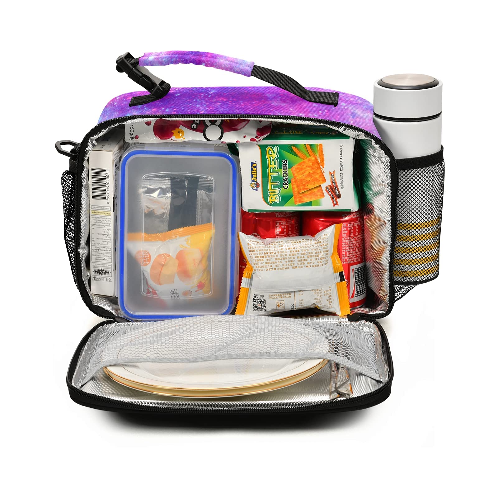 Magenta Galaxy Universe Print Insulated Lunch Box for Women & Girls - Reusable Cooler Tote Bag for Work, School, Picnic - Perfect for Office Lunches, Kids' Meals & Outdoor Adventures